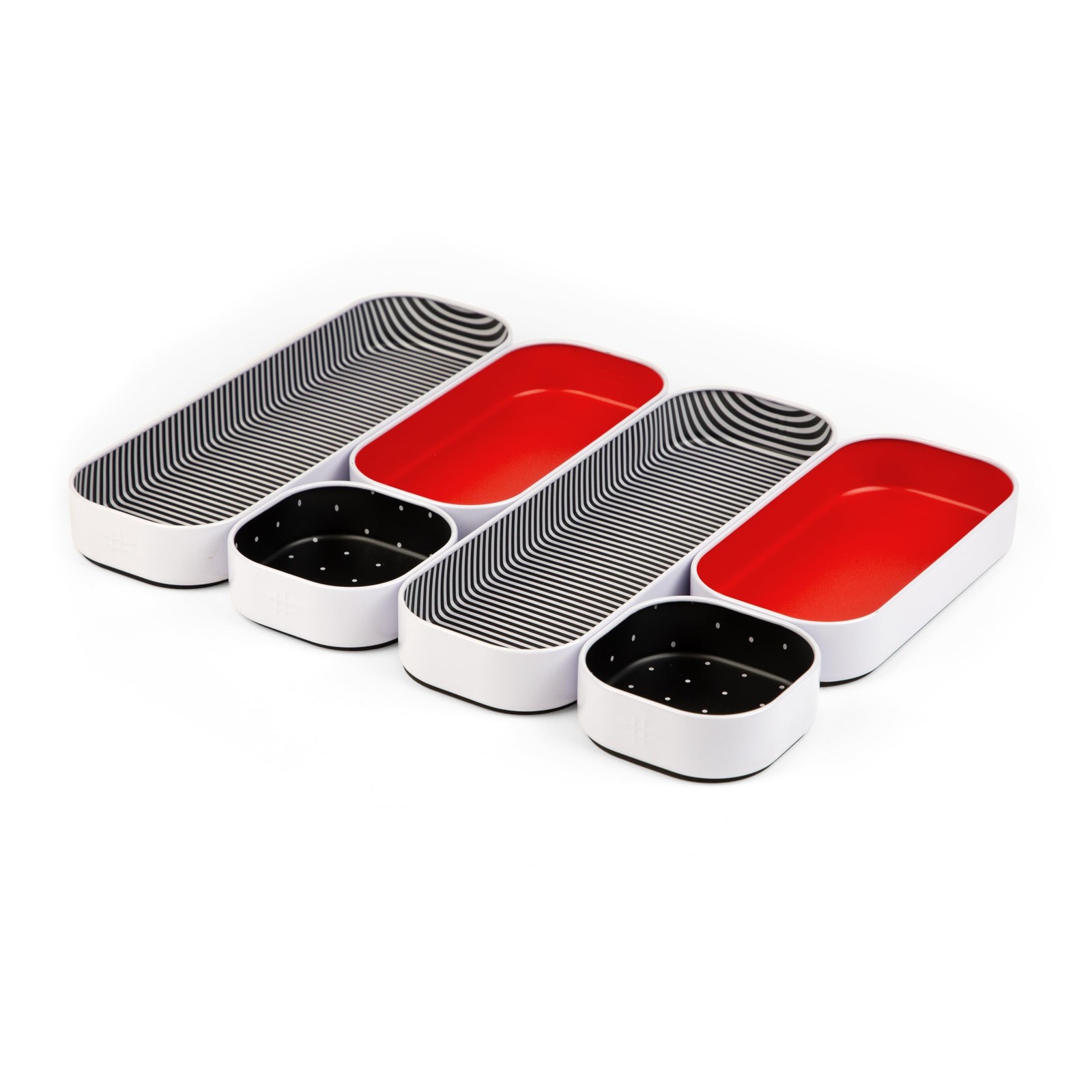 Three by Seattle 6 Piece Shallow Metal 6 Pack, Red, Stripes, Dots