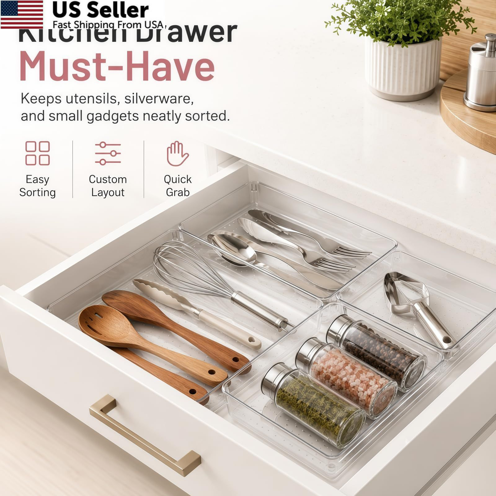 8 Pack Large Clear Plastic Drawer Organizer Bins – Acrylic 8 Pack,