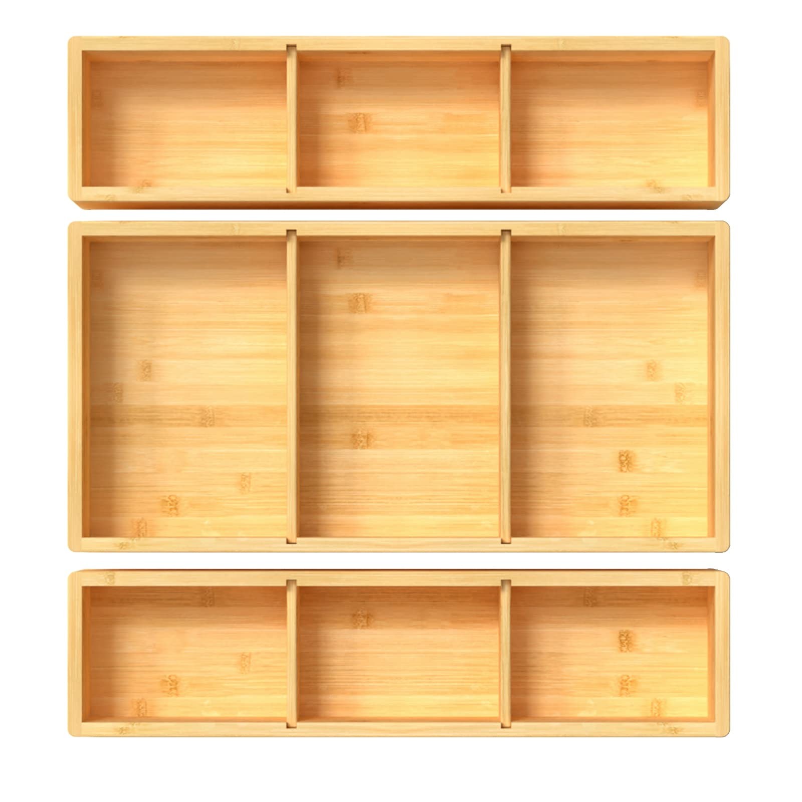 DUJEN Bamboo Drawer Organizer 1 piece 12.5X6.2 & 2 pieces 12.5X3.1, BAMBOO