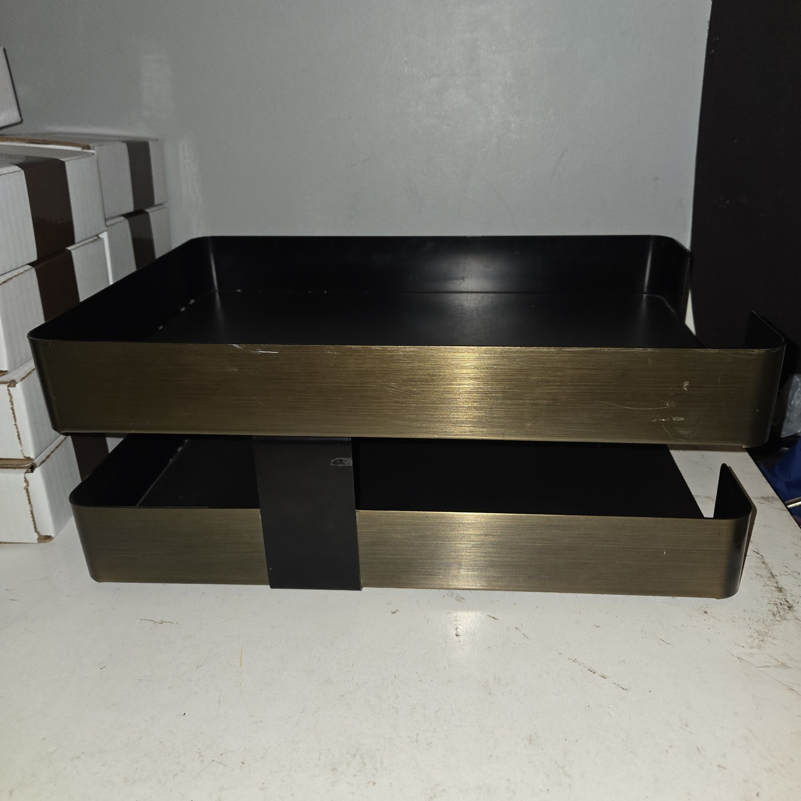 Smokador Double Letter Tray Desk Organizer Modernist Rectangular Brass/Black