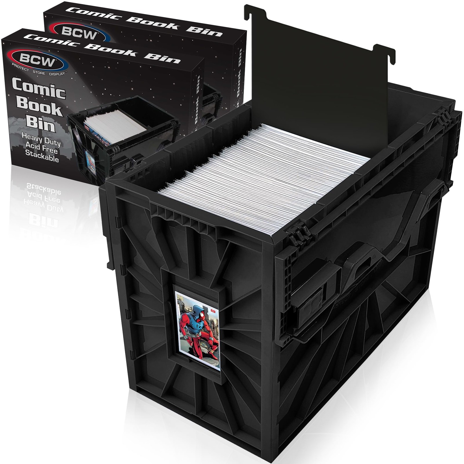 BCW Short Comic Book Bin | Holds 150 Comics | Stackable Plastic Storage black