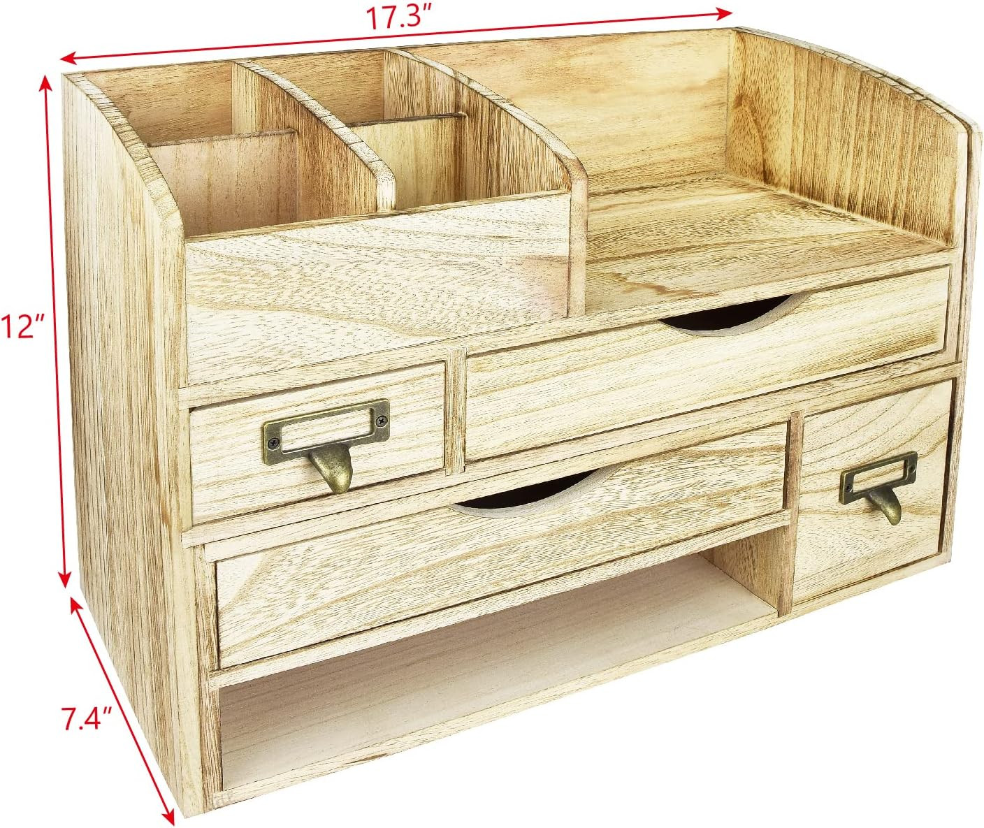 Large Extendable Wooden Desktop Organizer for Office Supplies, Storage Shelf Rac