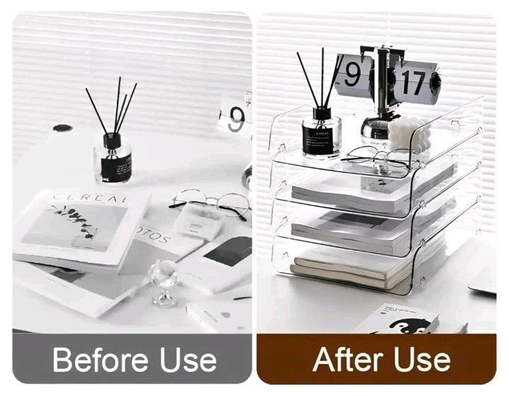 4 Pack Paper Organizer for Desk Clear Stackable Sray Office for Notes Pens File