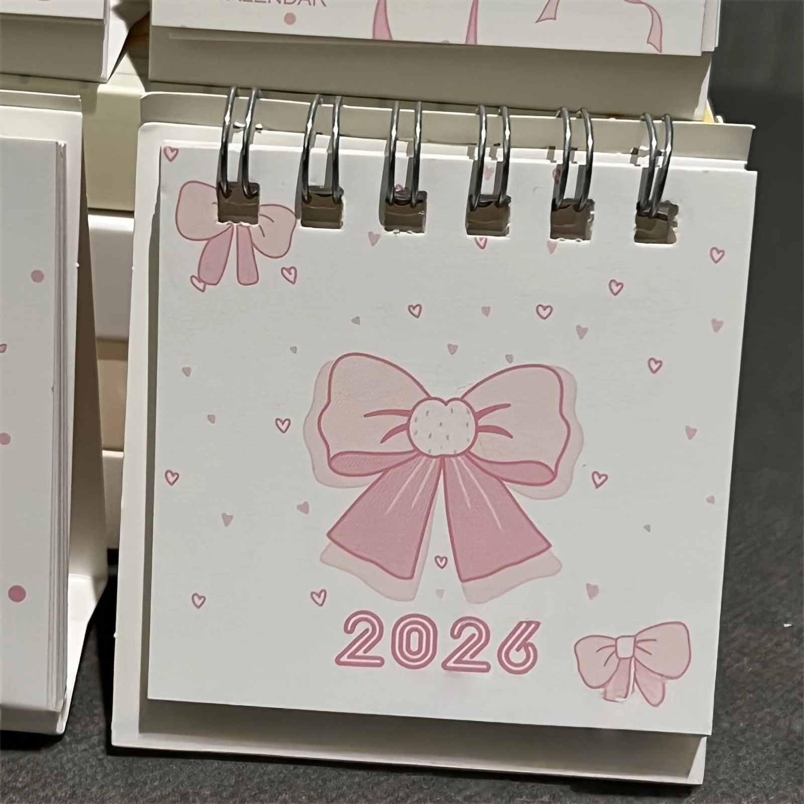 Pink Small Desk Calendar 2026 Standing Flip, Mini Cute Small, And White