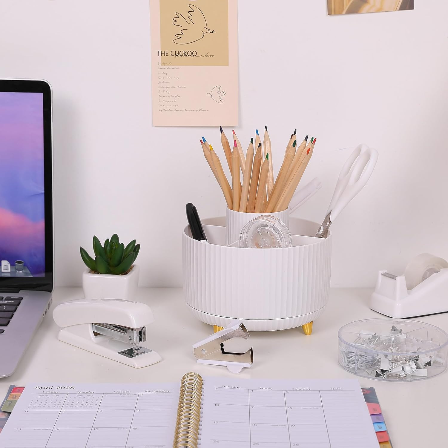 White Office Supplies Set, Office Desk Accessories 10PCS, Pencil Holder for Desk