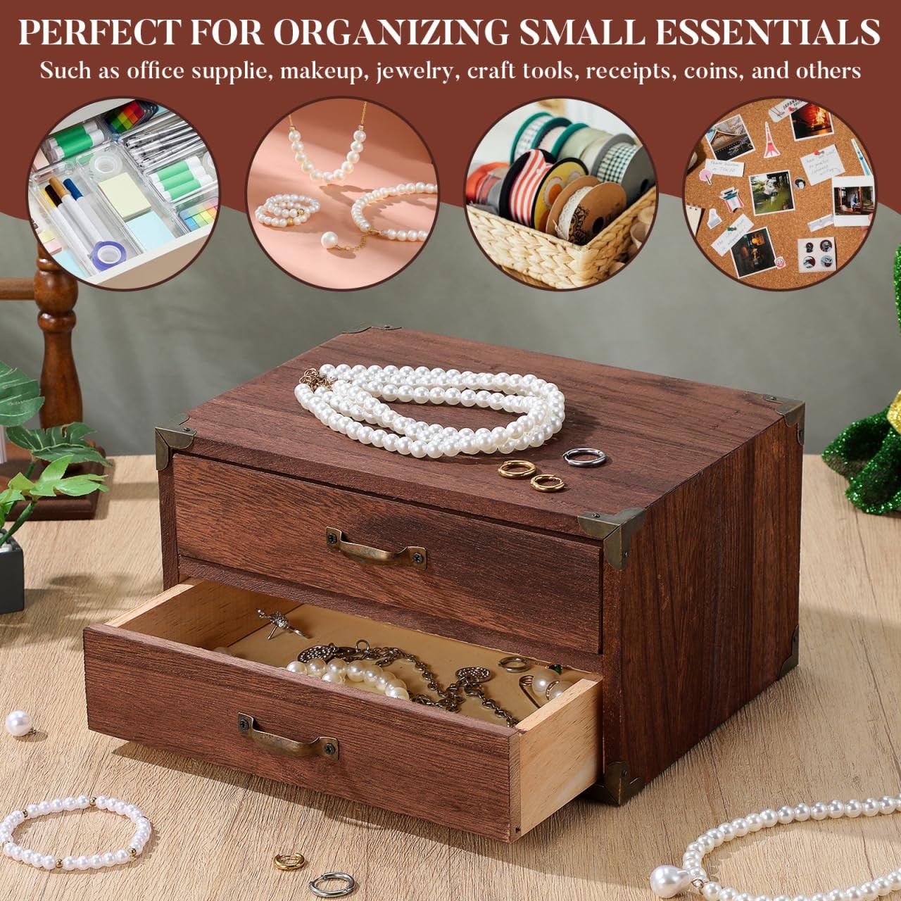 Zerodeko Vintage Wooden Drawer Storage 24.00X18.00X13.00CM, Light Brown