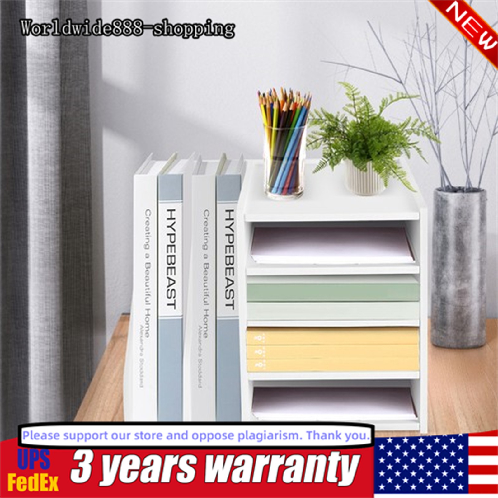 6 Compartment File Holder Organizer Pvc Mail Sorter 15.35*12.16*11.81 In