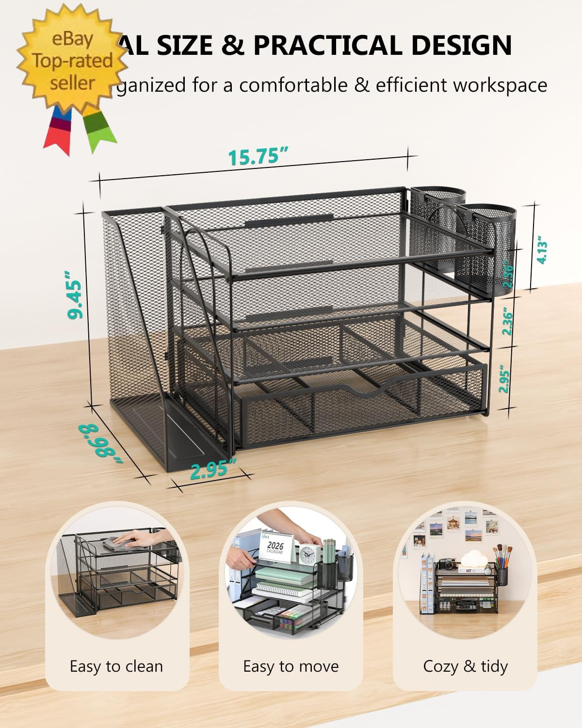 Desk File Organizer, 4 Tier Desktop Paper Letter Tray Organizer with Drawer and