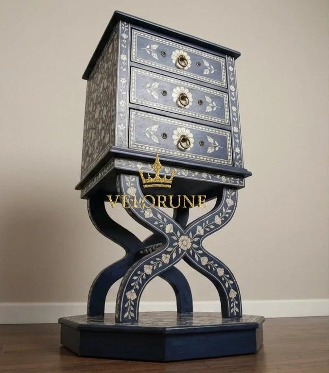 Elegant Handmade Bone Inlay Nightstand – Timeless Luxury & Artisan Craftsmanship