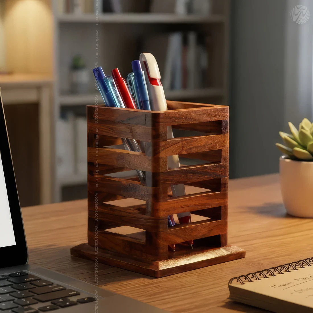 Handmade Wooden Pen Stand Desk Pen Holder Solid Wood Desk Pen Organizer, Wood…