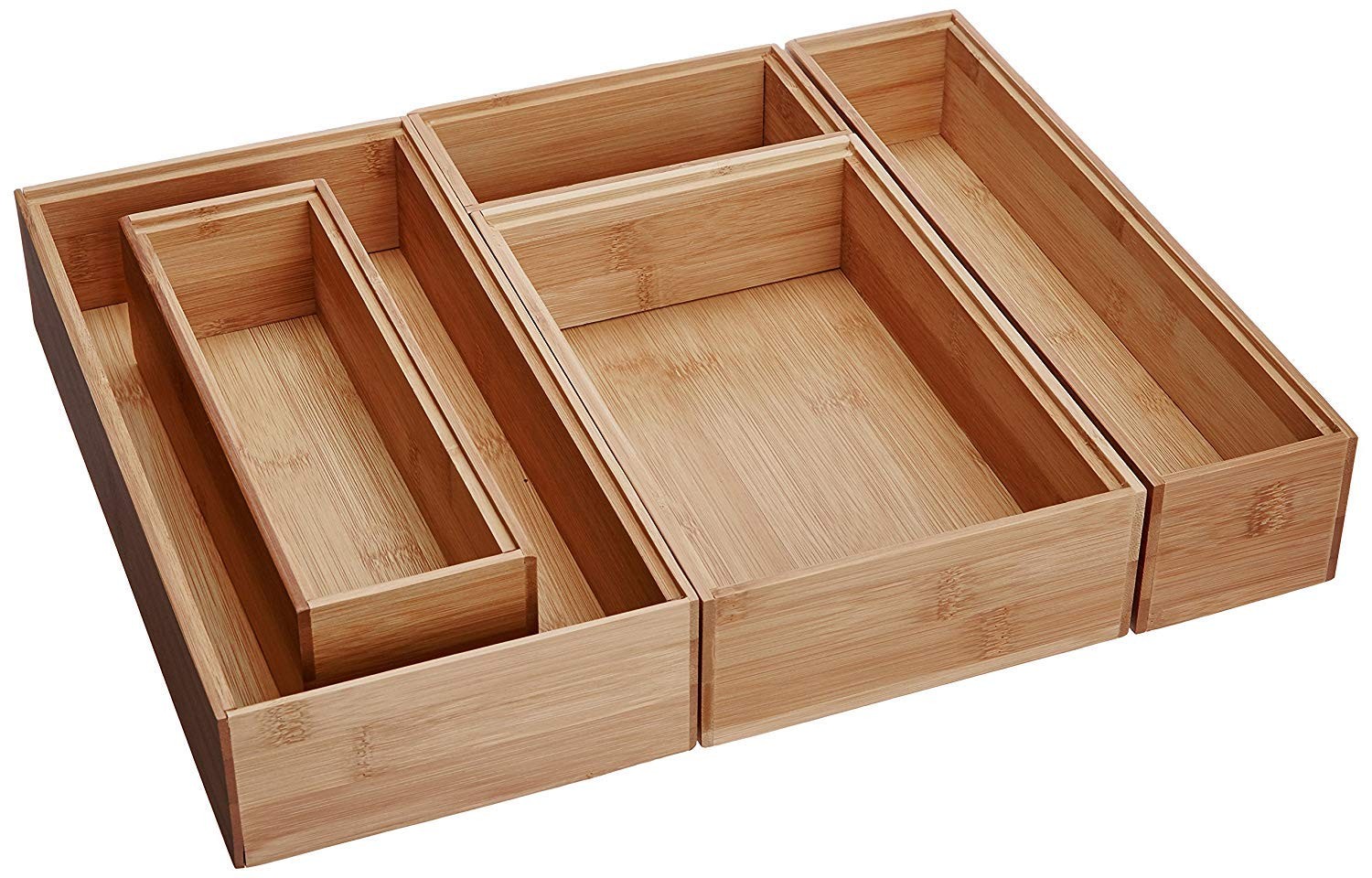 Lipper International 88005 Bamboo Wood Drawer Organizer Boxes Assorted Sizes
