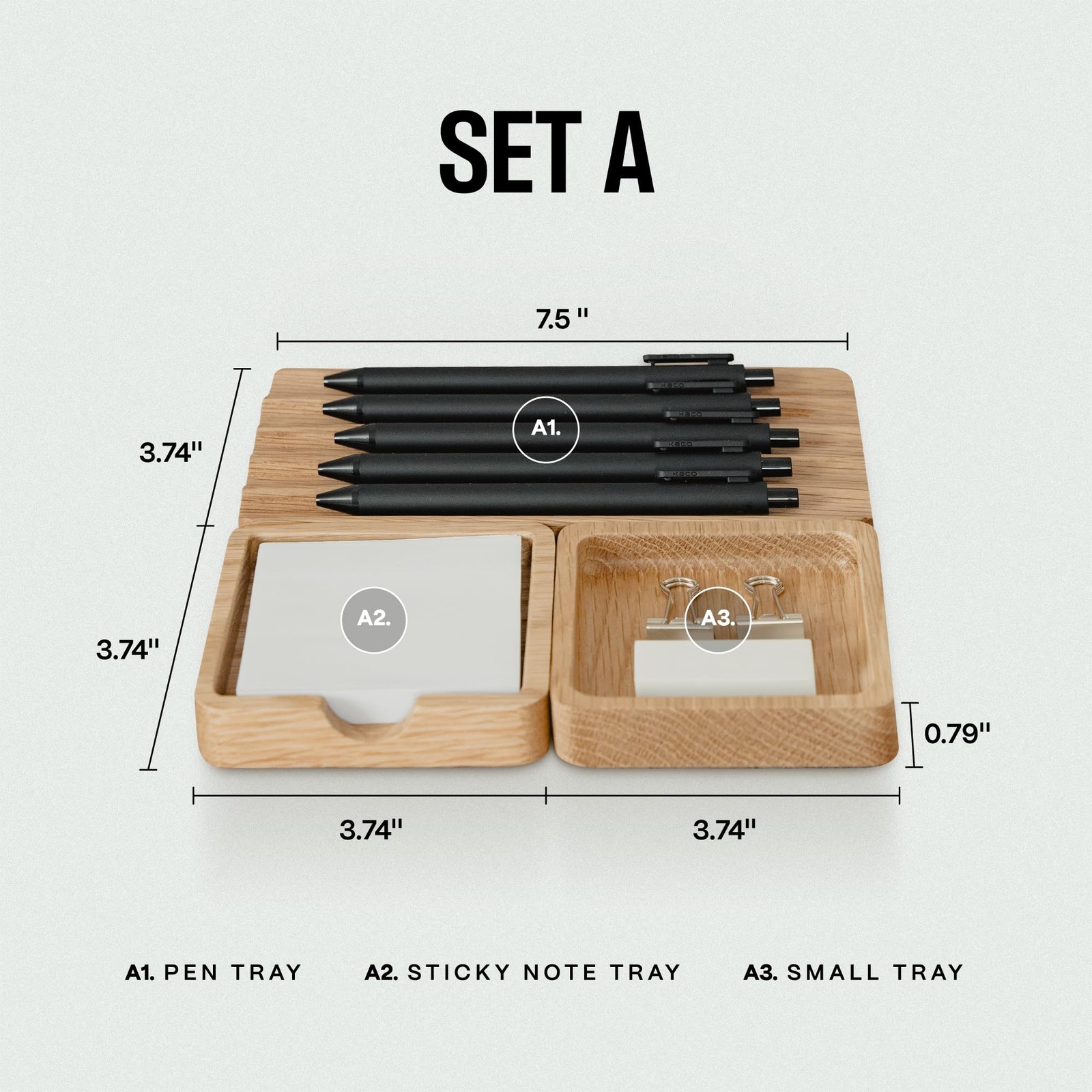 COREMINDED Modular Office Desk Organizer Tray Set – Solid Wood Oak