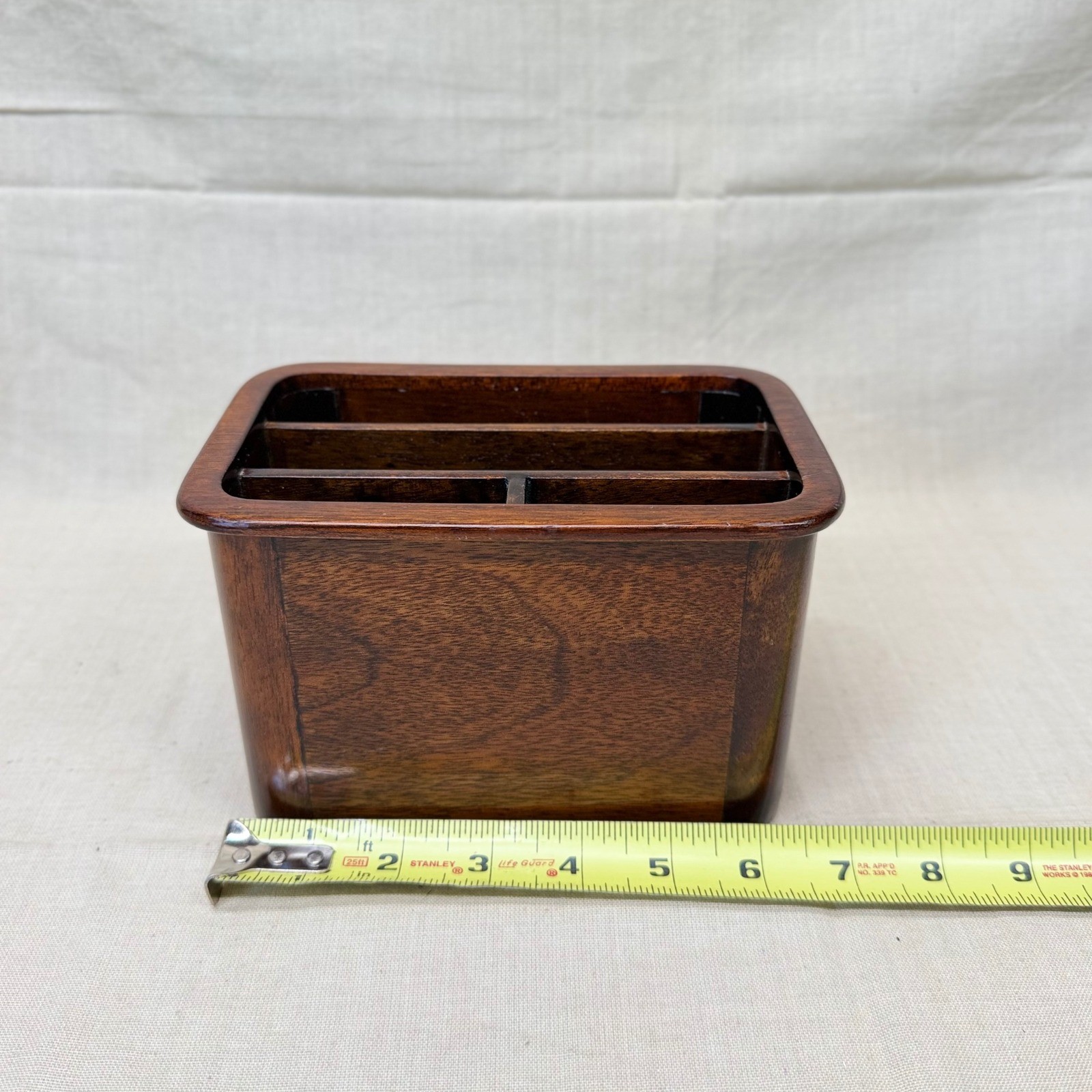 Vintage Wooden Desk Organizer Mail Sorter Office Caddy Walnut 1970s
