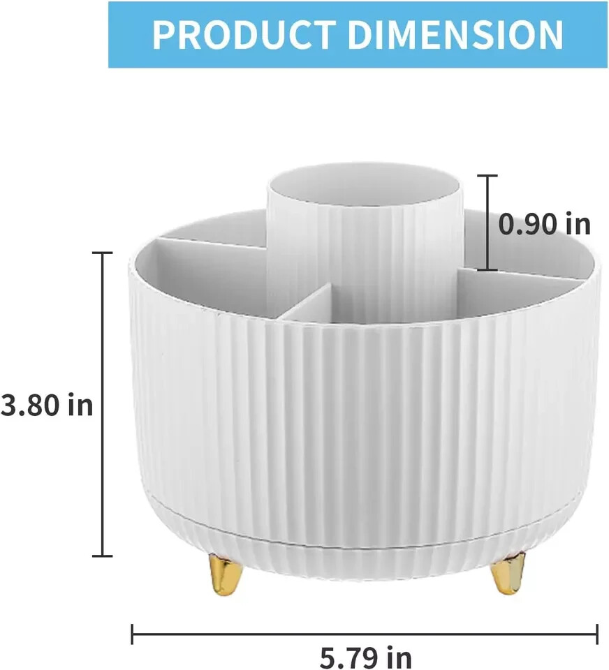 Pencil Pen Holder for Desk, 5 Slots 360° Degree Rotating Desk Organizers and Acc