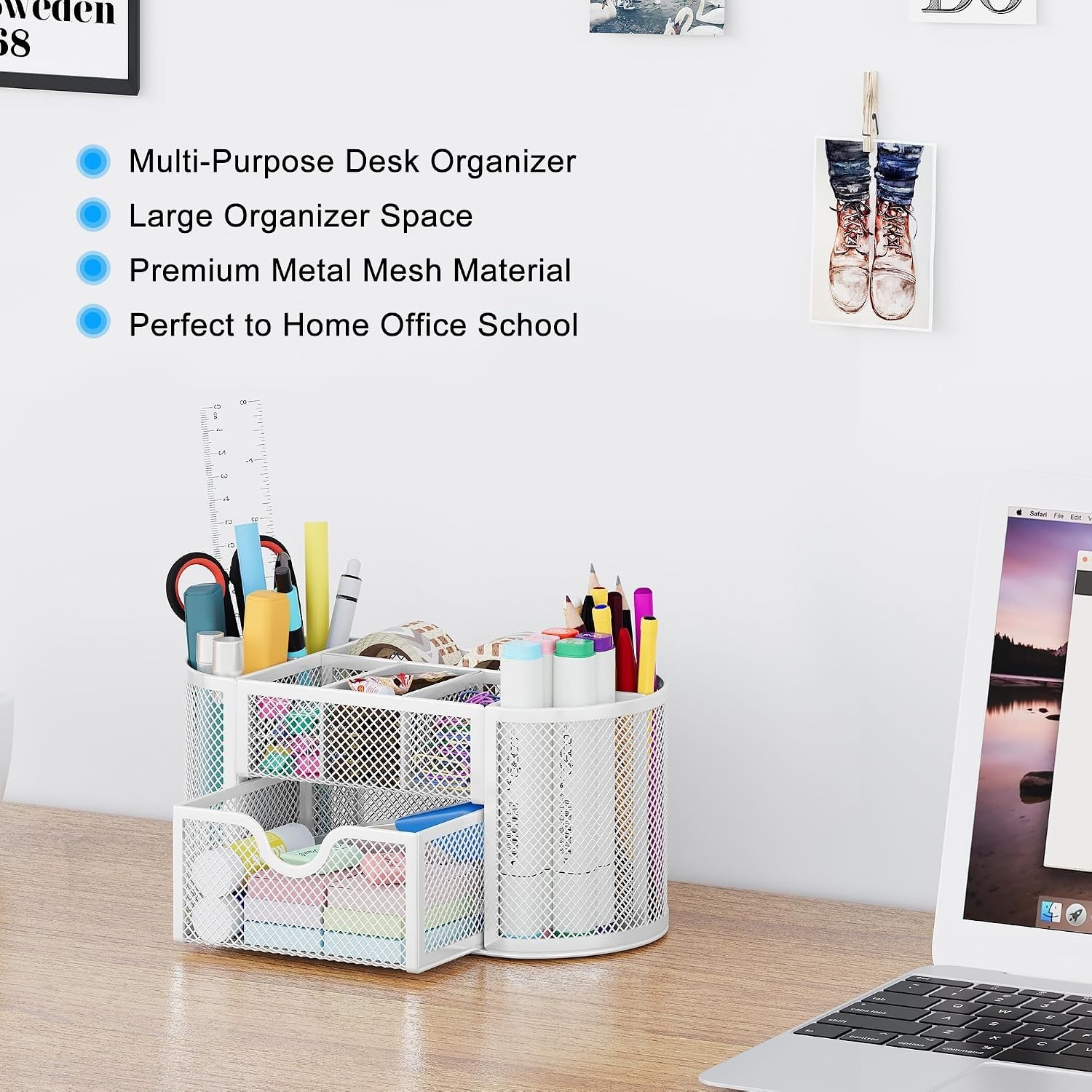 Scratch-Resistant Mesh Desk Supply Holder with Drawer – Organize Your Workspace