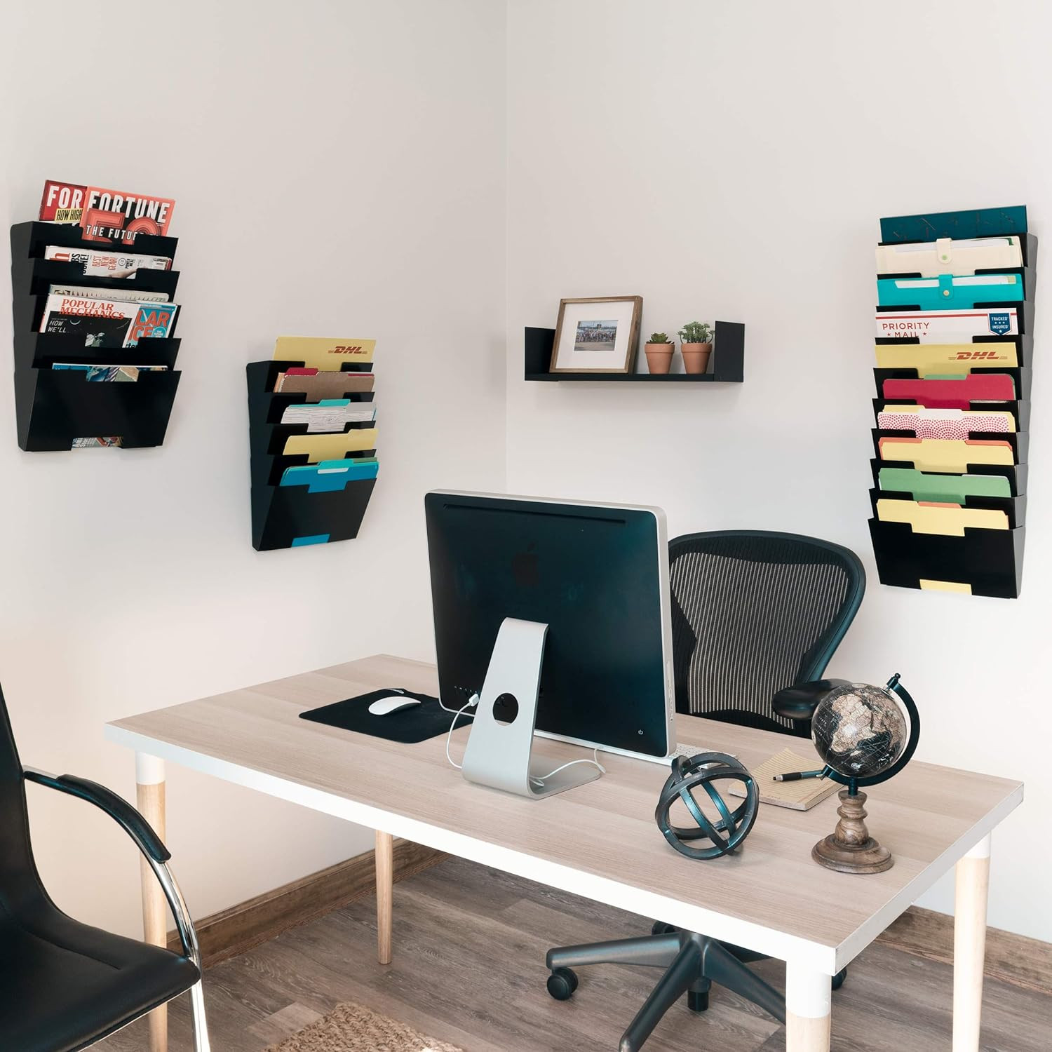 Lisbon 10-Tier Wall Mounted File Holder and Desk Organizer, Metal Black Office O