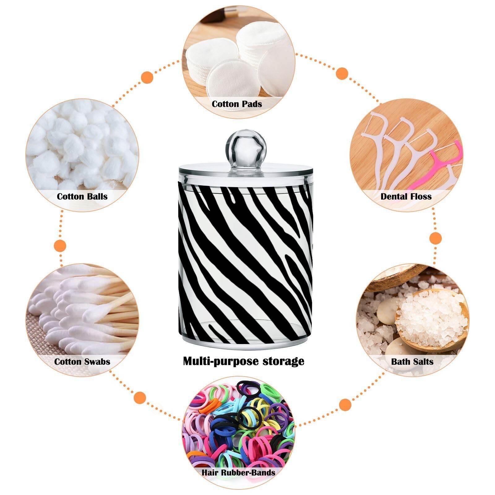 Zebra Print Black & White Qtip Holder Dispenser, Bathroom Organizer and Stora…