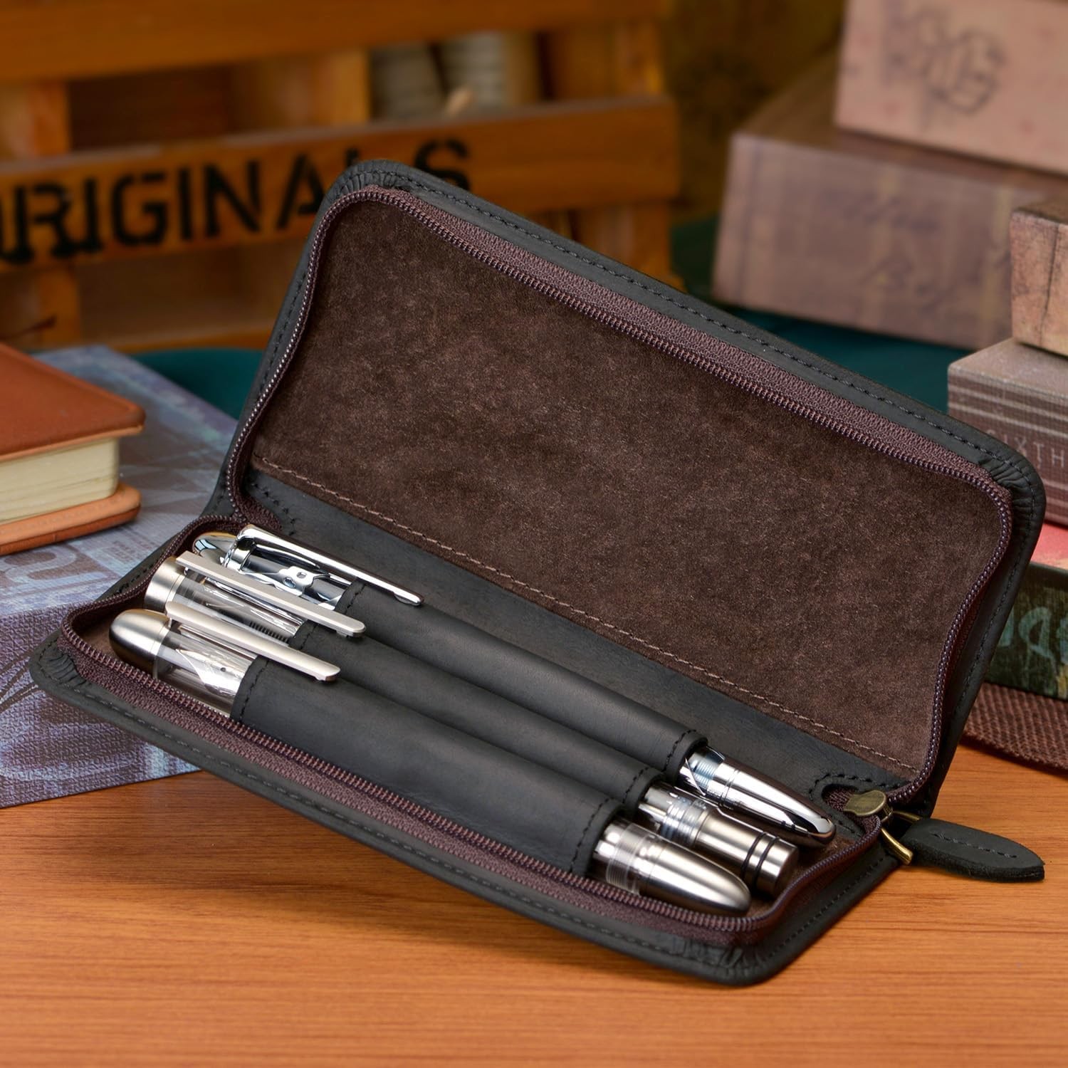 Fountain Pen Case 3 Divided Slots Crazy Horse Leather Pen Holder, Handmade Di…