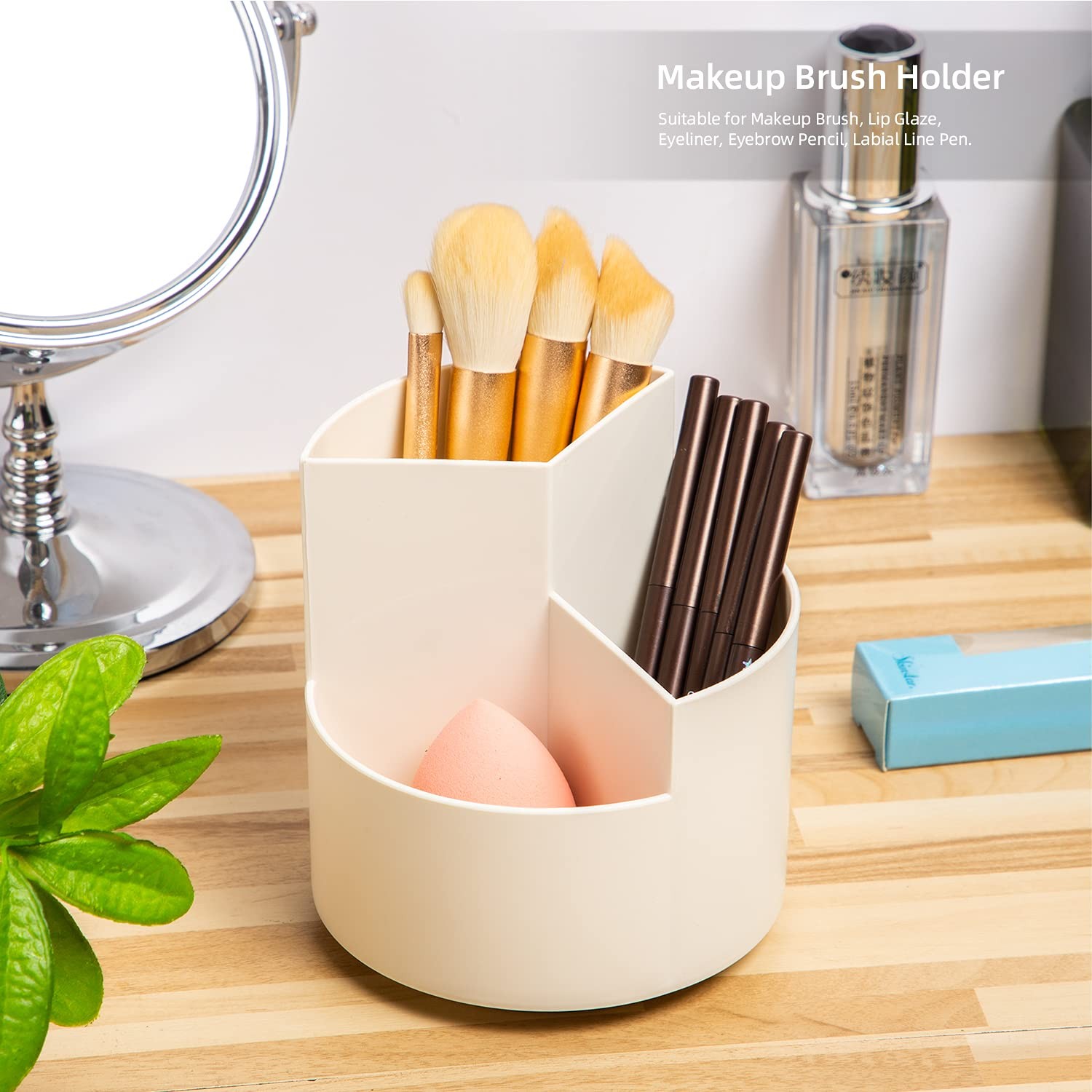 Desk Pencil Pen Holder, 3 Slots 360-Degree Spinning Organizers, Desktop White