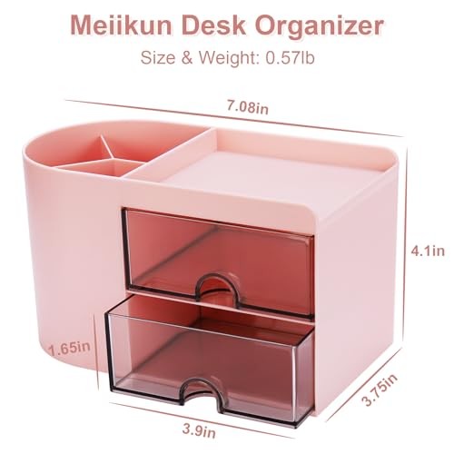 Desk Organizer with Drawer Pen Holder Small Pink