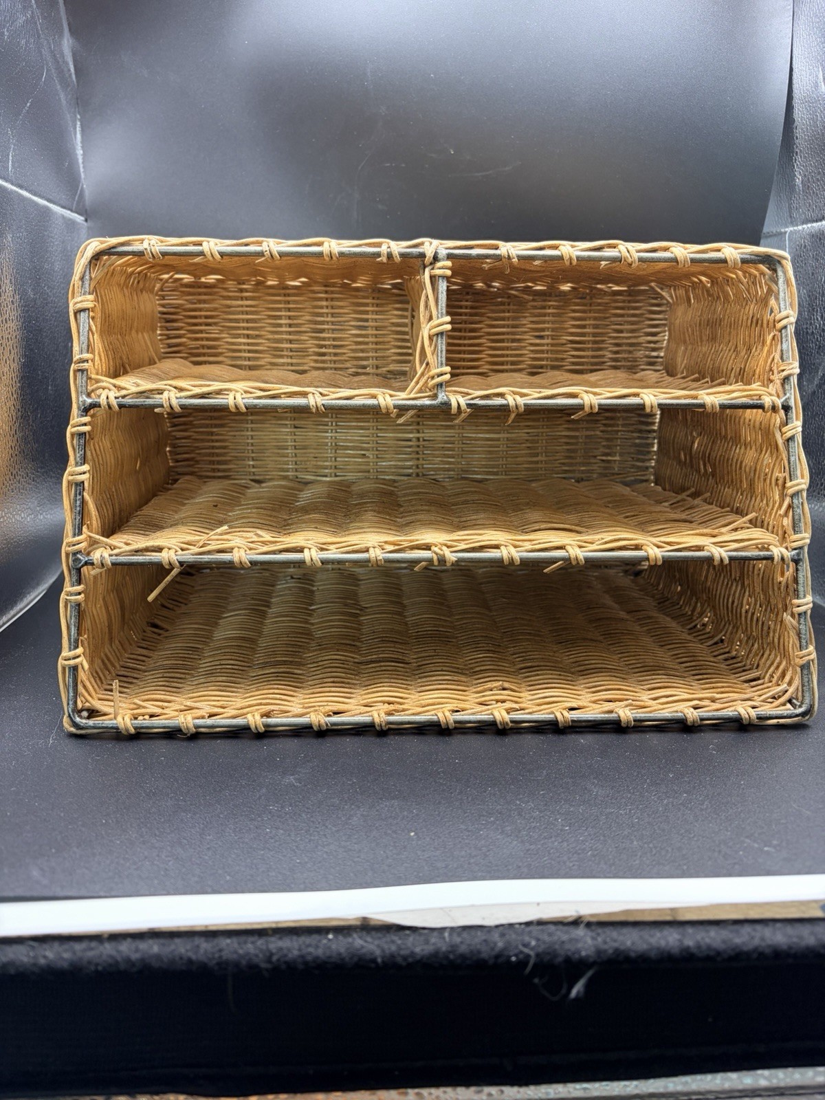 Vintage Wicker Rattan Desk Mail Organizer work Office Cottagecore Boho