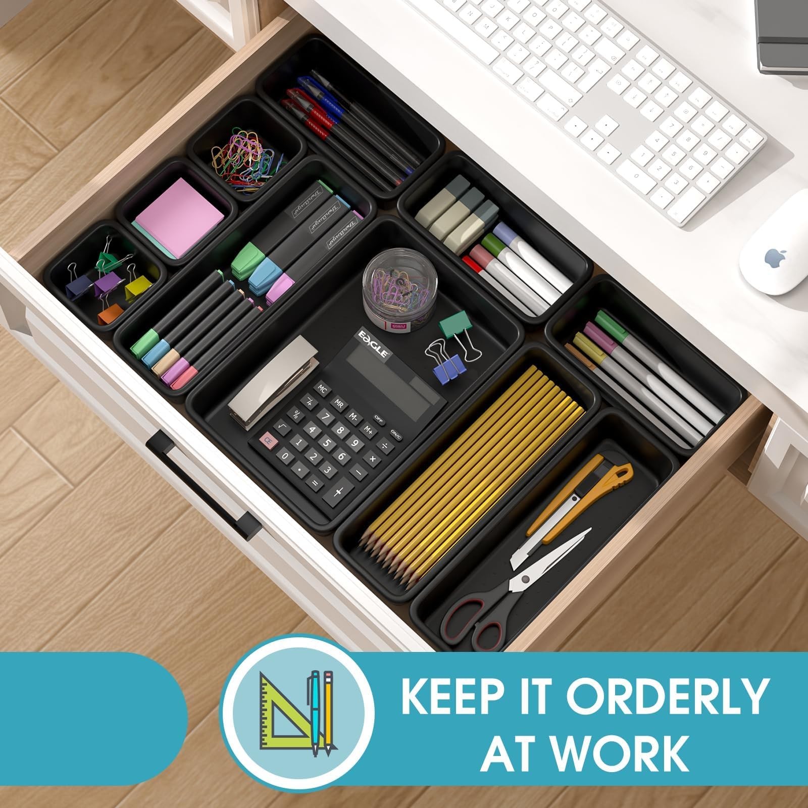 StoreHappily 10 PCS Drawer Organizer Set, 4 Size Makeup 10Pack, Black