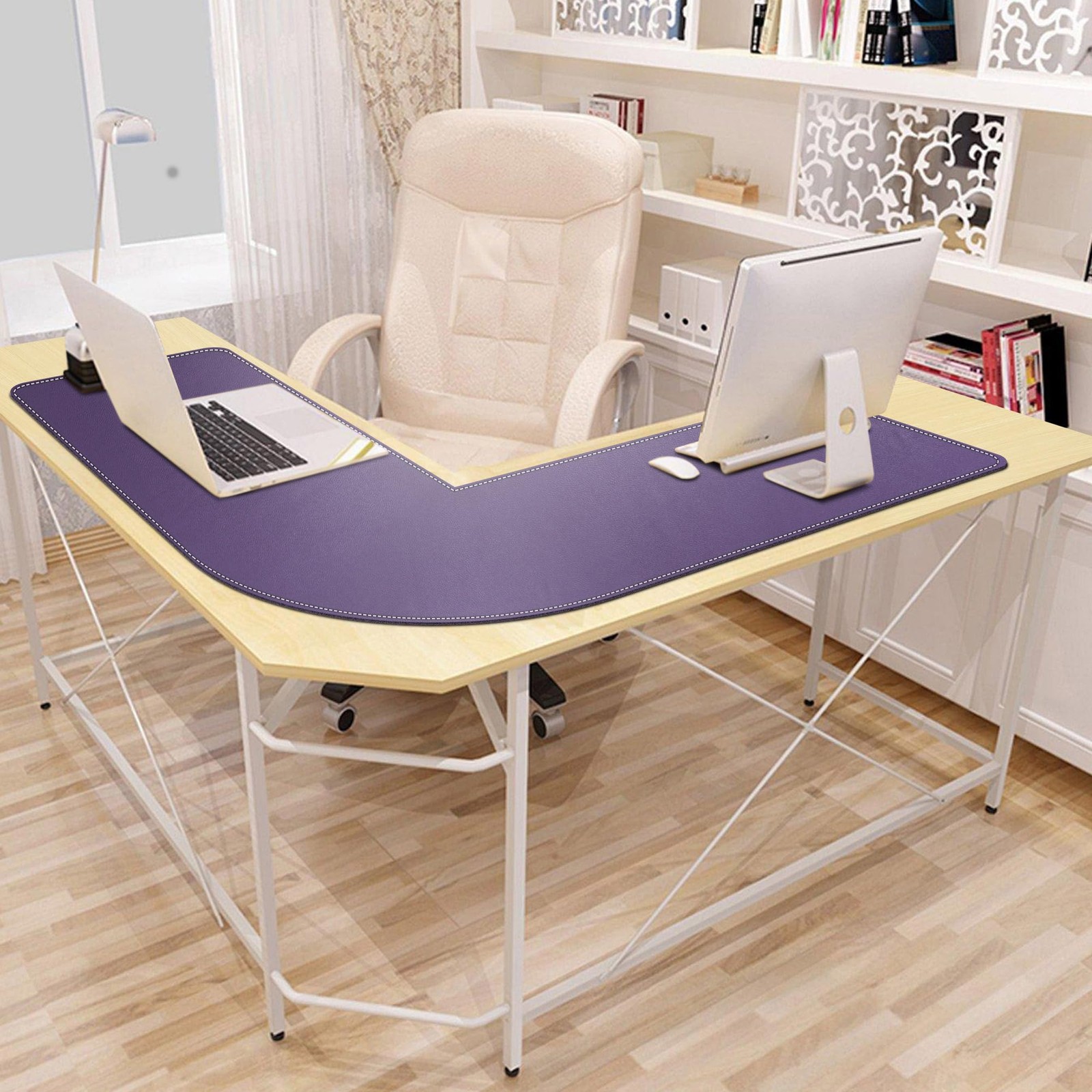 Mydours L-Shape Desk Mat 46 X 46 X 16 Extra Large Pu Leather Desk Pad Blotter