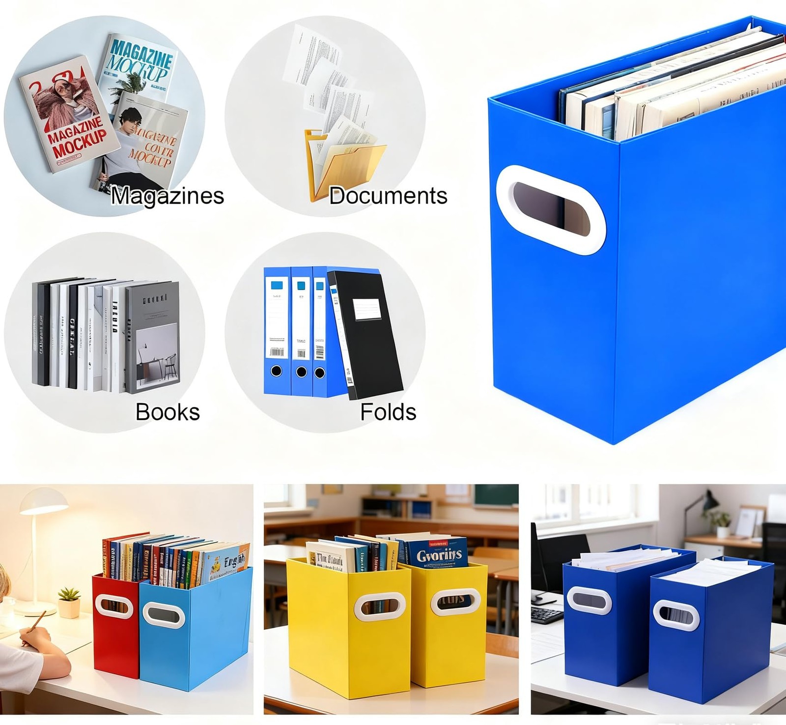 Blue Cardboard File Organizer Storage Box Hanging Folder Letter Size Document