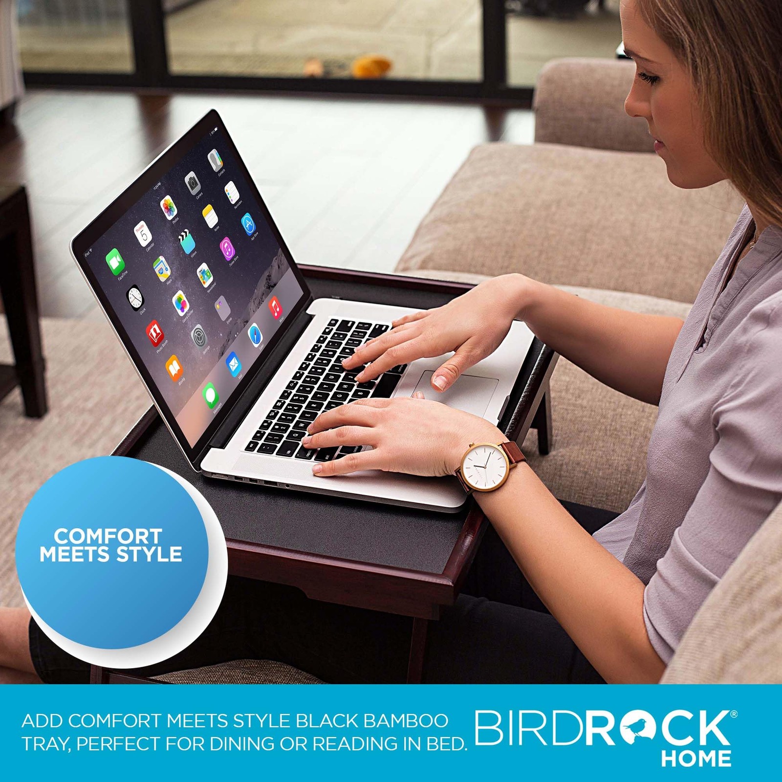 Birdrock Home Bamboo Lap Black Top – – – Bed Or –