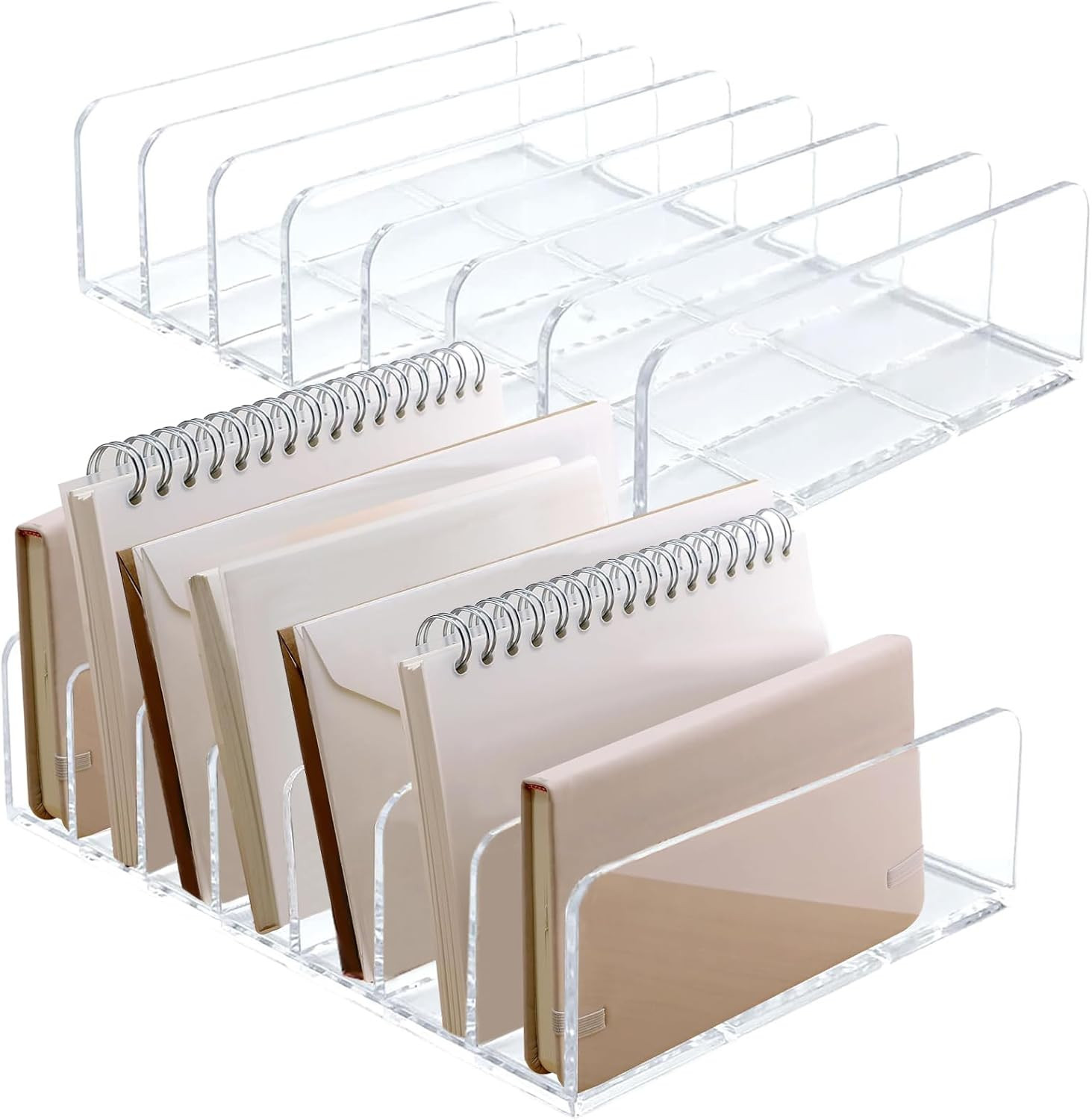 Acrylic Mail Organizer – 2 Pcs CD Holder with 7 Compartments, 7 X 5 X 1.57 Trans