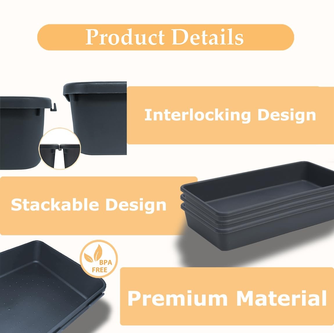 3PCS Large Plastic Drawer Organizer, 12″ X 6″ Desk Drawer Organizer and Stora…