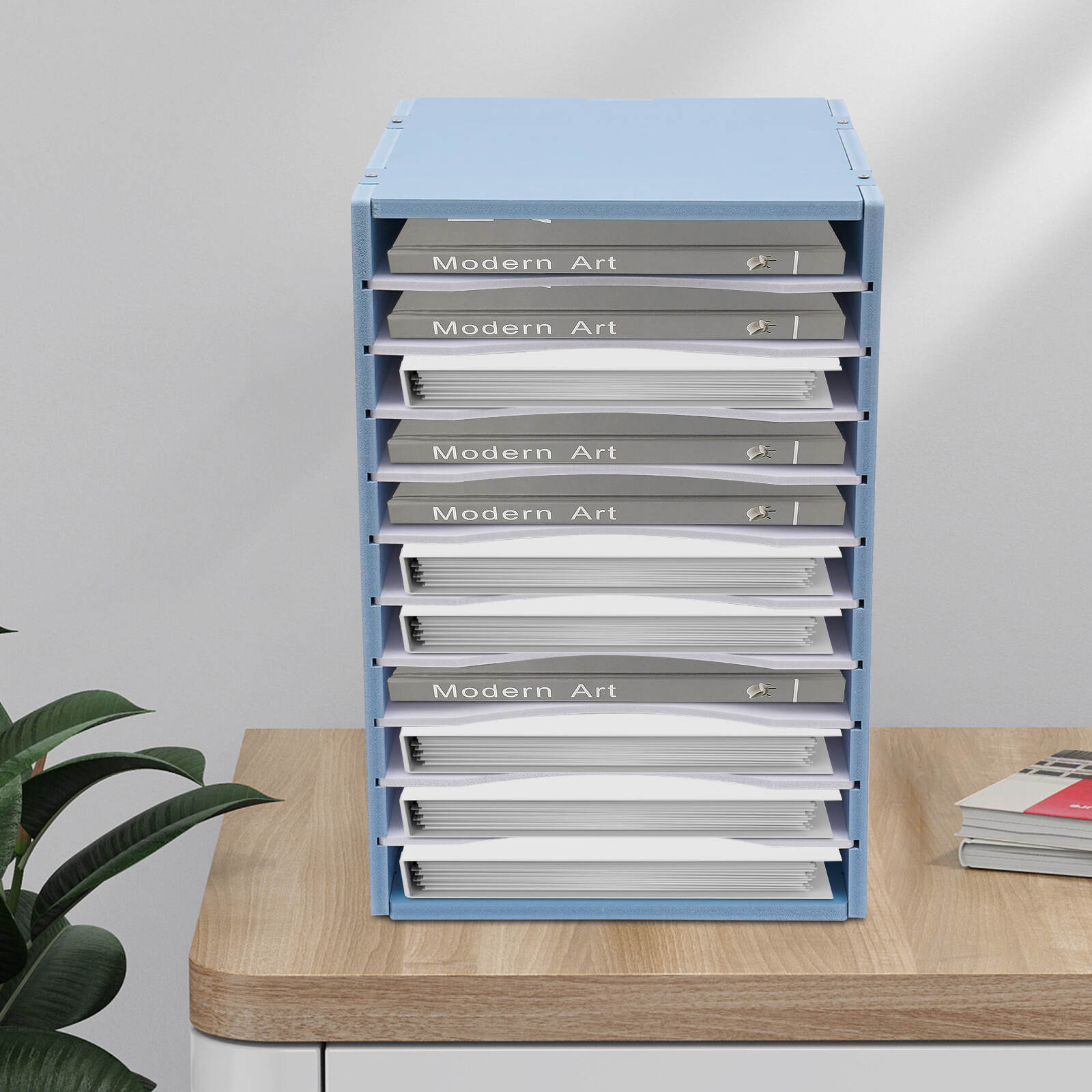 Vertical Desktop Sorter 11 Compartment Blue Letter-size Shelves