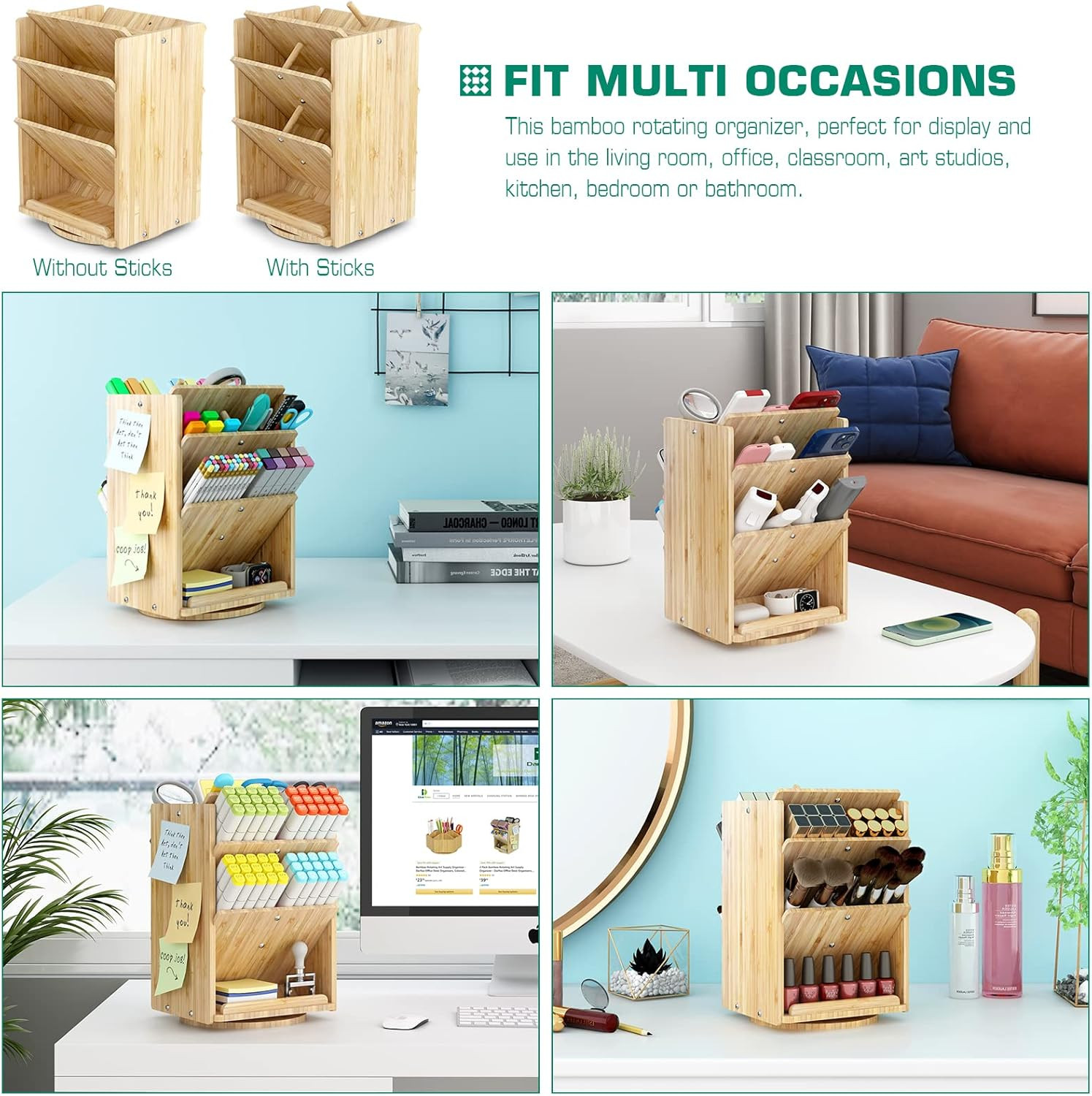 Bamboo Desk Organizer Storage Accessories – Ultra-Large 13 Compartments, 1000+ P