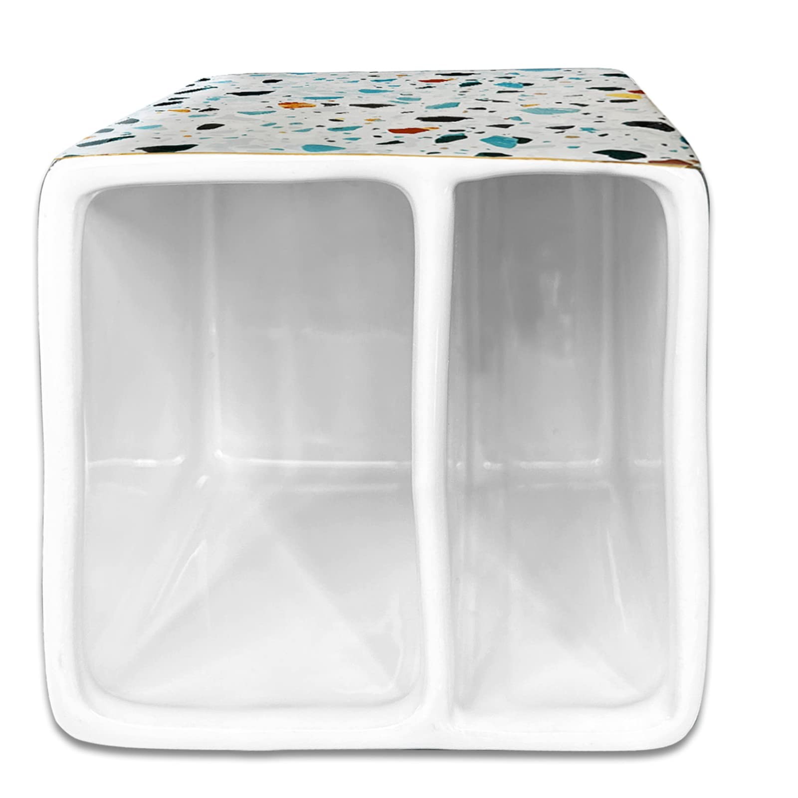 Pen Holder for Desk,Ceramic 2 Compartments Gold Terrazzo Marble Pencil Holder…