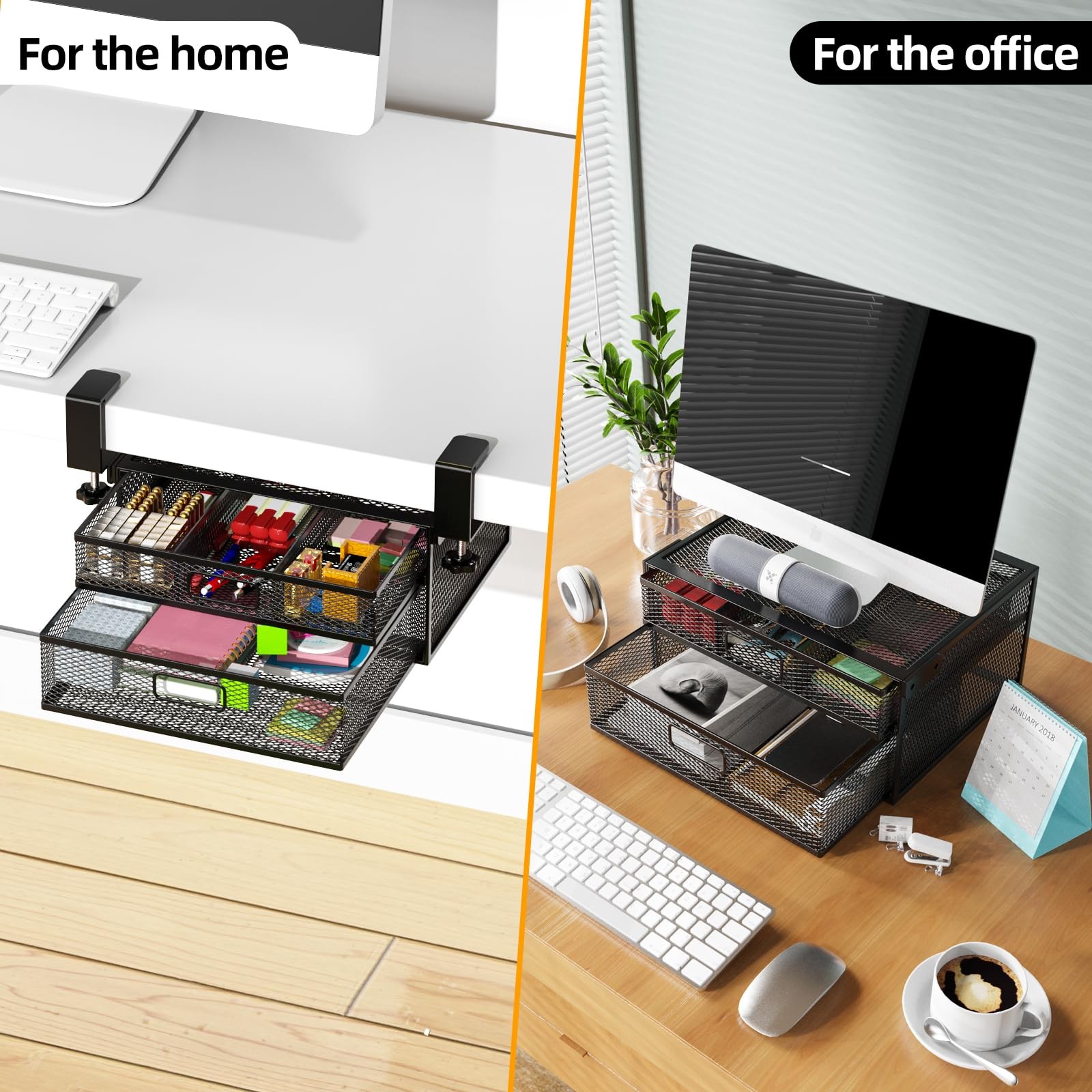 Cankm Under Desk Drawer Organizer No Drilling 2 Slide Out Black