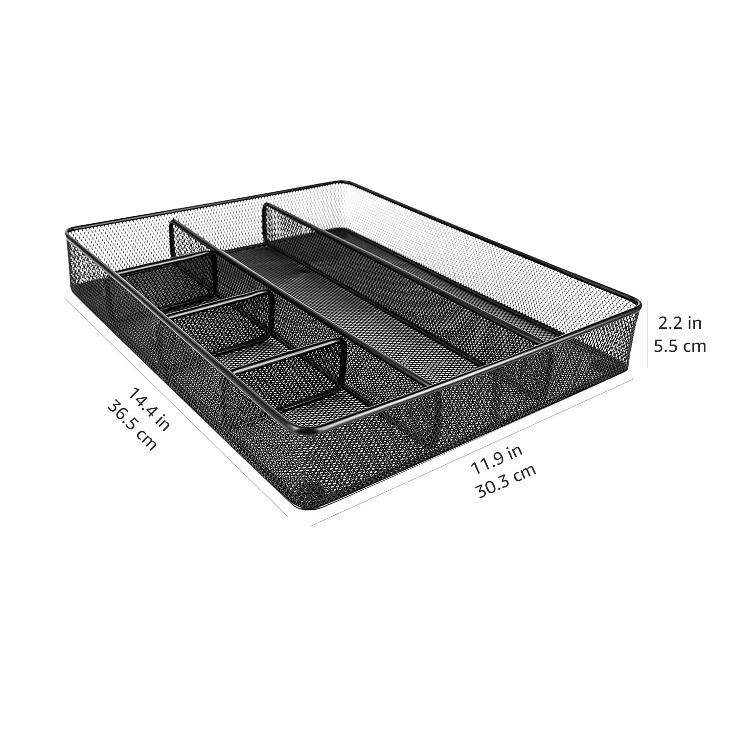 Amazon Basics Metal Mesh Desk Organizer with 6 Compartments, Anti-Slip Black