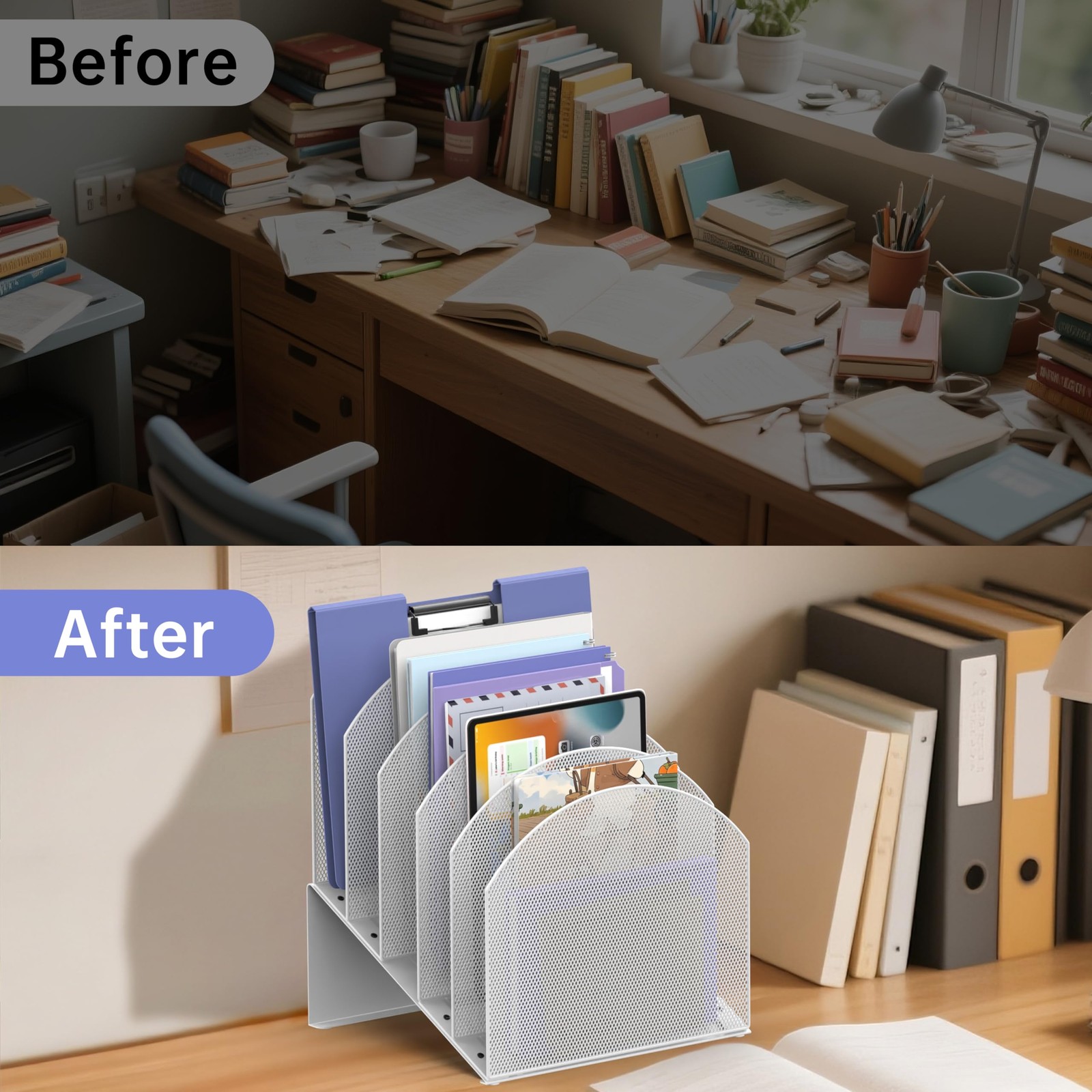 5Section Vertical Desk File Organizer Mesh Mail Letter Folder Holder White