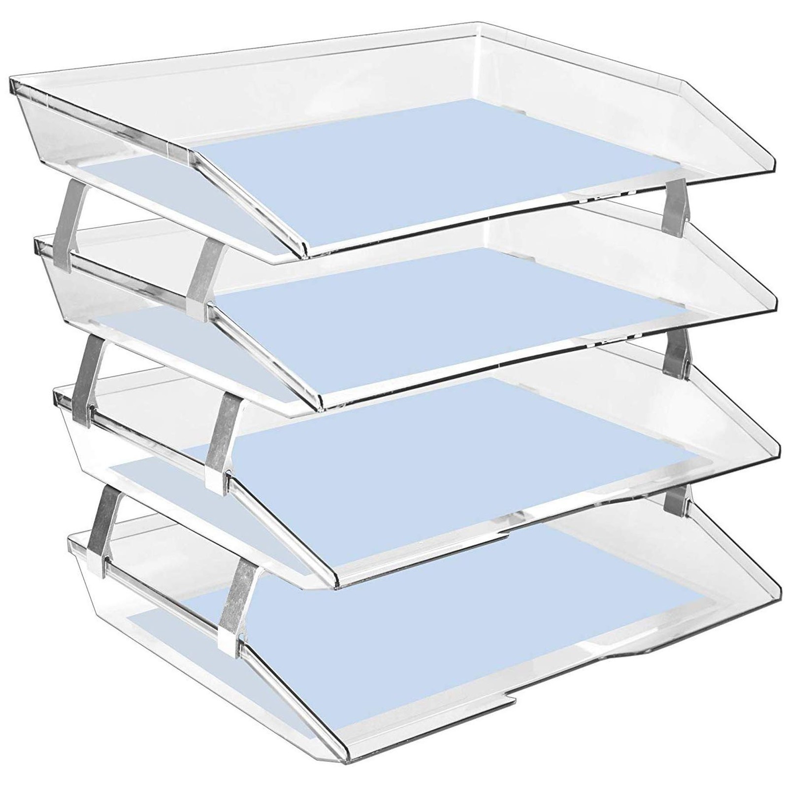 Clear Heavy Duty 4Tier Plastic Stackable Letter Paper Tray Desk Organizer