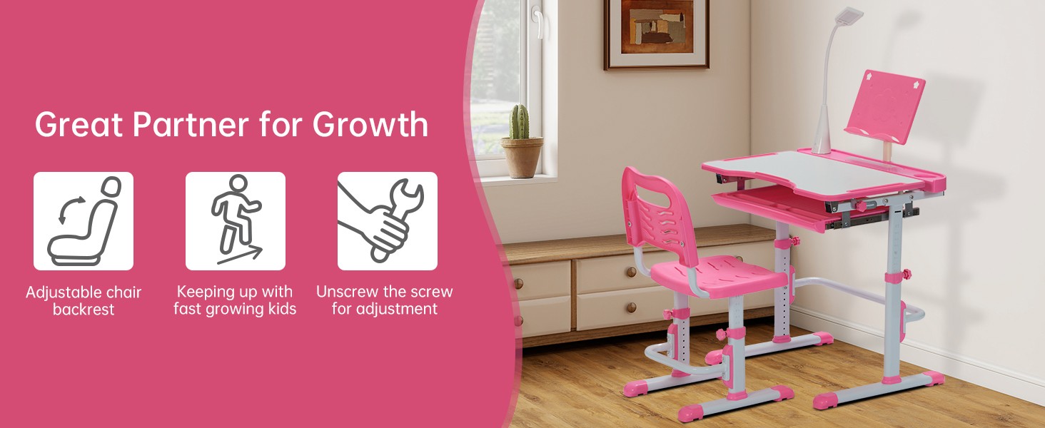 Kids Desk and Chair Set, Height Adjustable Child’s School Study Writing