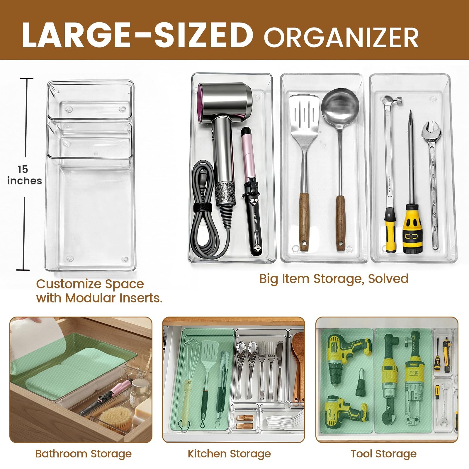 Maxset 21 PCS Clear Plastic Drawer Organizer Set with 15 Inch Extra