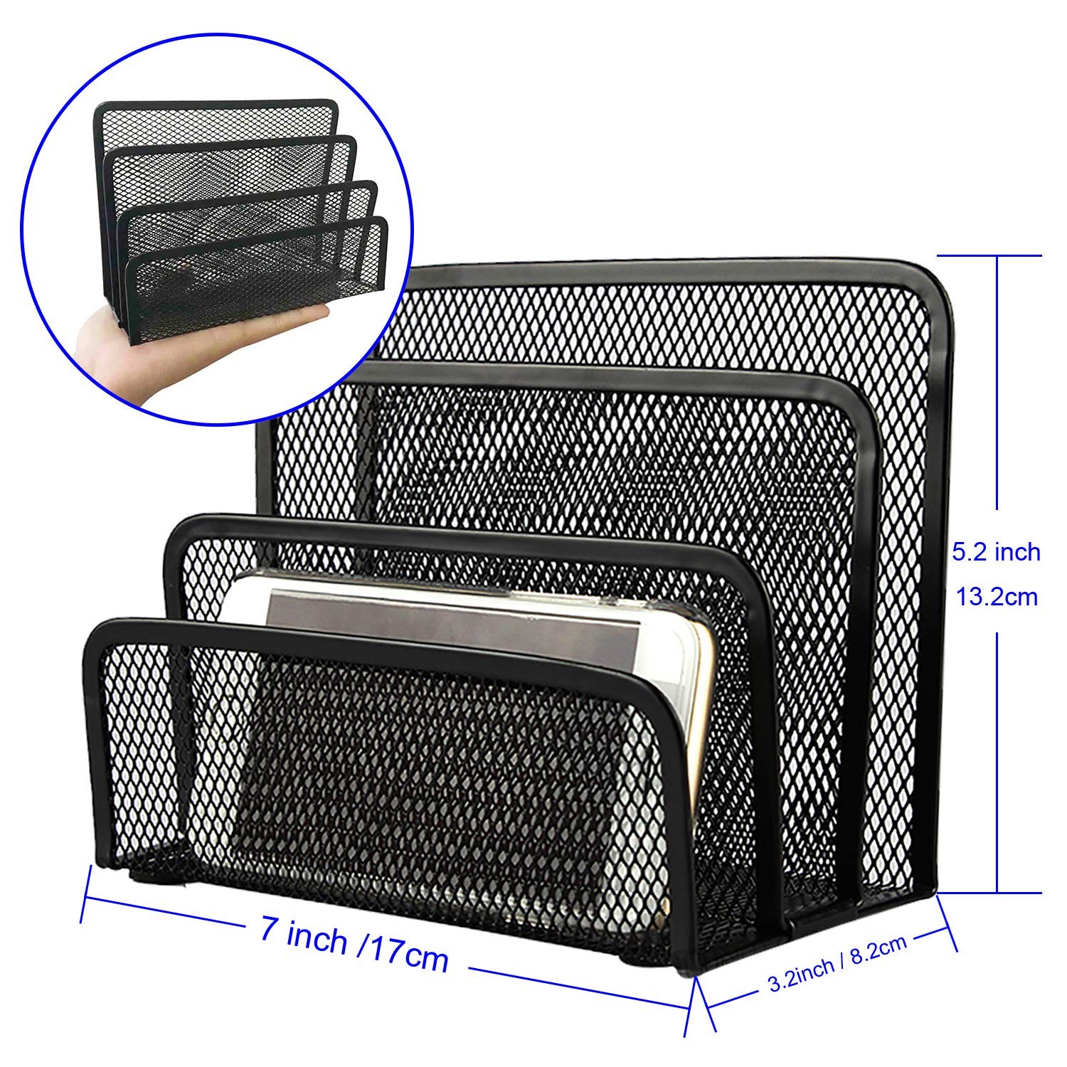 Desk Mail Organizer, File Holder Letter Sorter with 3 Vertical Upright Metal Mes