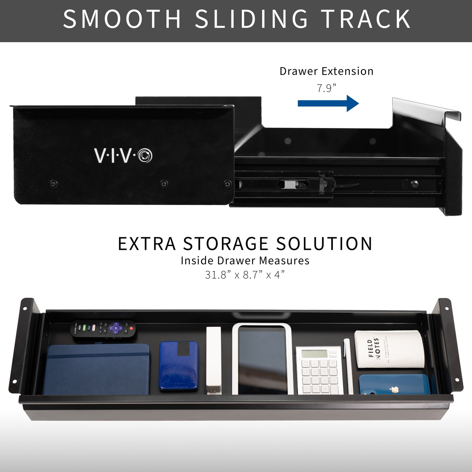 VIVO Black Space Saving 33″ Pull Out Under Desk Storage Drawer without Shell