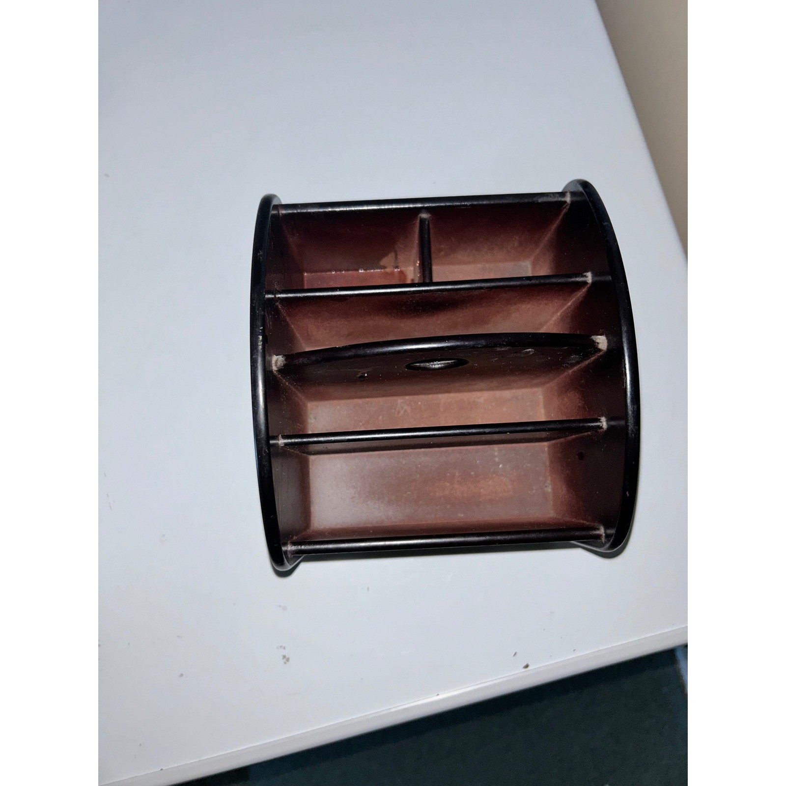 Vtg Dark Wood Desk Organizer Mail Sorter Mahogany Finish Office Storage Swivel