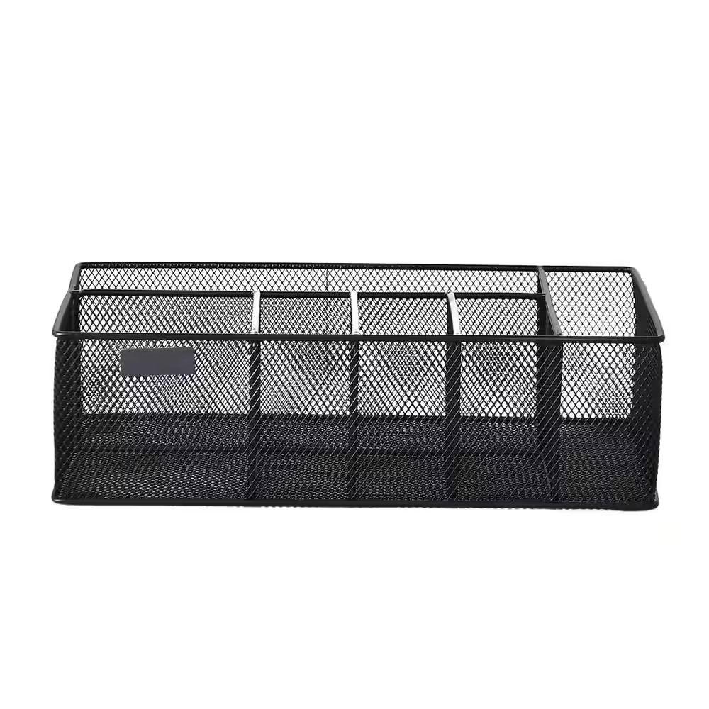 Countertop Black Metal Paper Plate Organizer with 6 Compartments Cup Napkin Uten