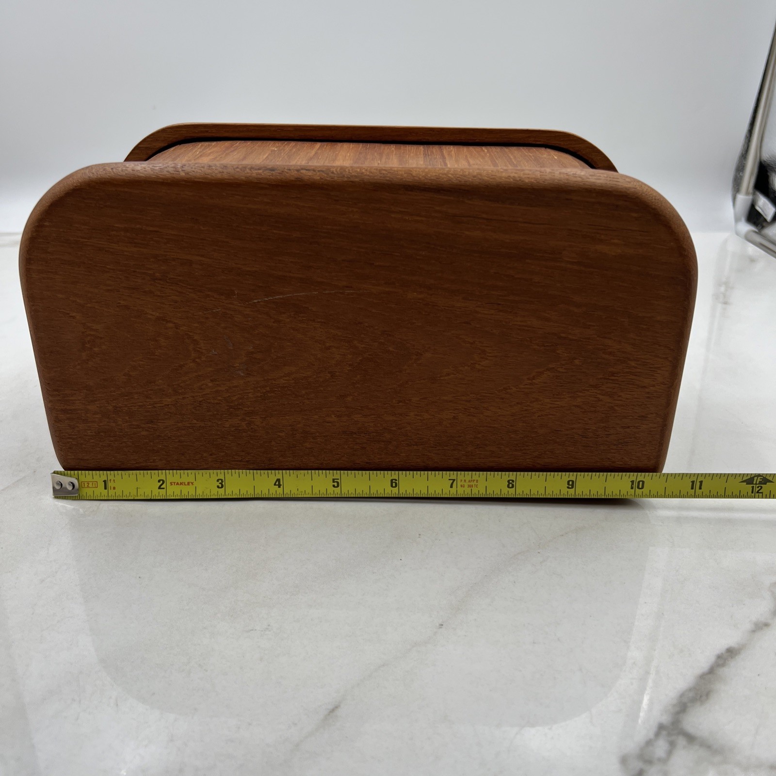 Vtg KALMAR Designs Teak Tambour Roll Top Disk Cassette Storage Box 10.5”x5”x6”