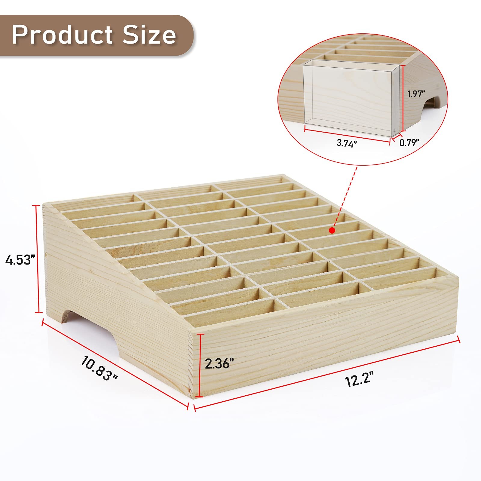 Ozzptuu 36-Grid Wooden Cell Phone Holder Desktop Organizer Storage Box for Class