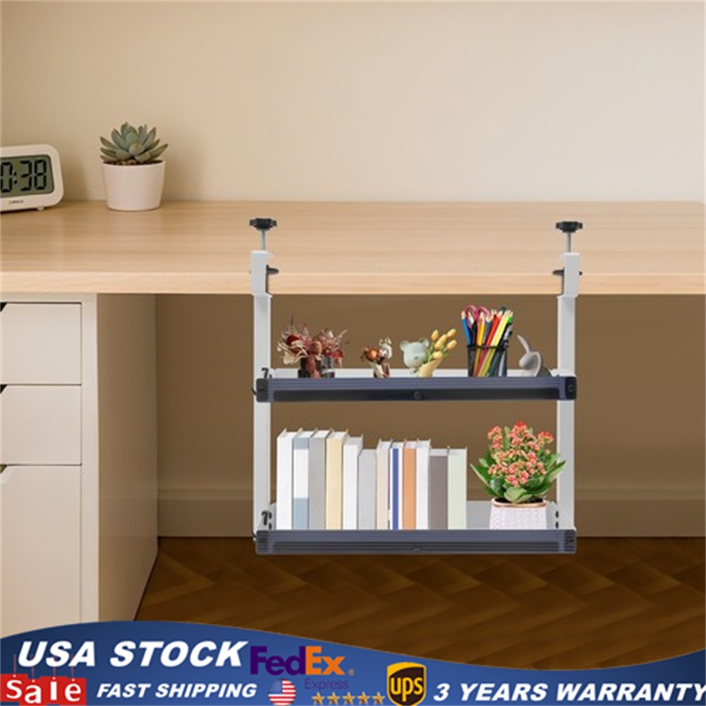 Desk Organizer Shelf, Clamp-on Desk Storage Shelves Desktop or Under-Desk