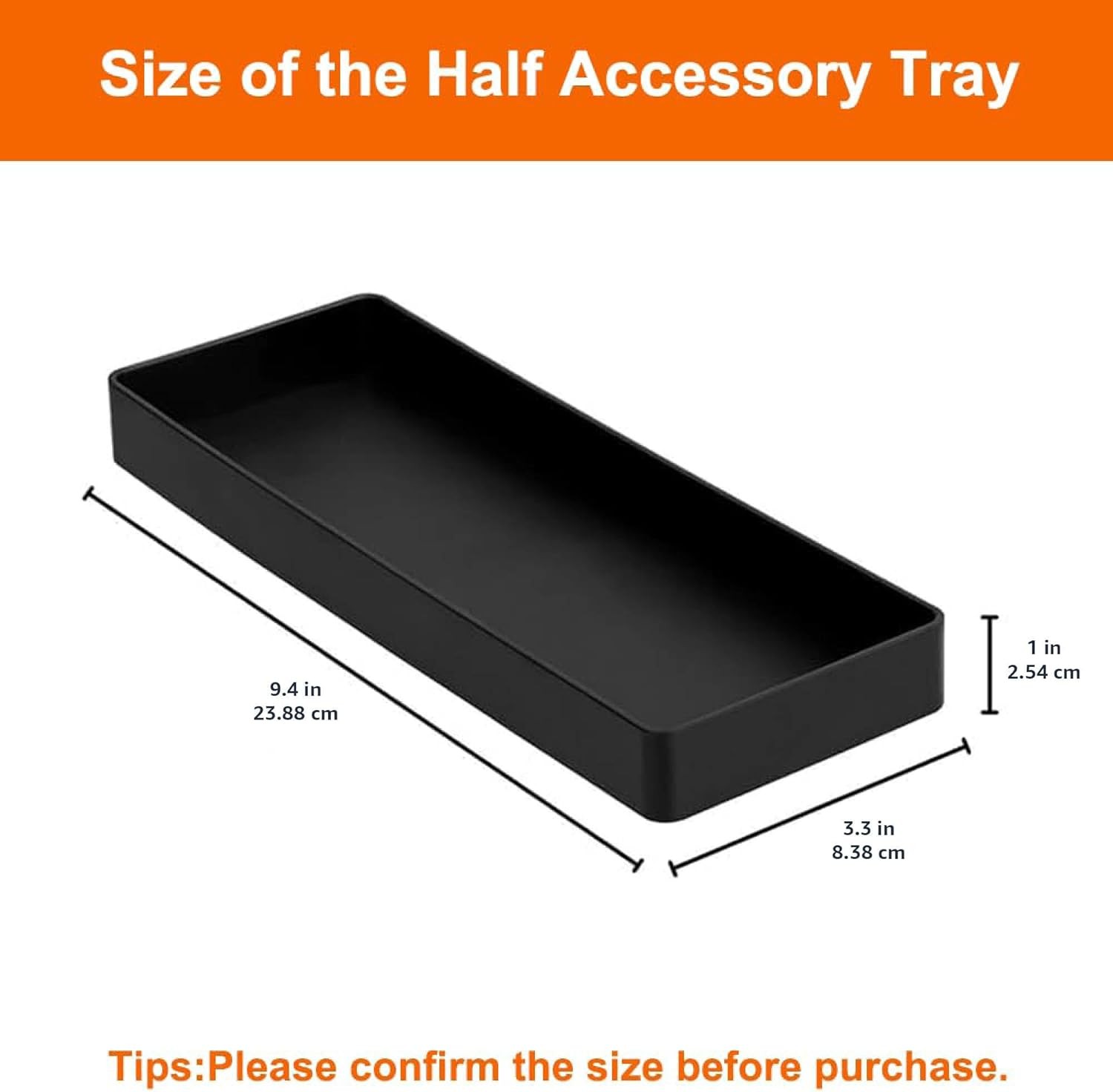 Amazon Basics Rectangular Plastic Desk Organizer, Half Accessory Tray, 9.4″ x 3.