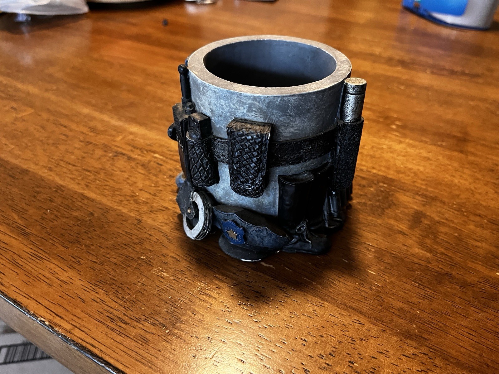 Vanmark Porcelain Police-Themed Desk Pencil Holder Organizer Cup Blue/Gray