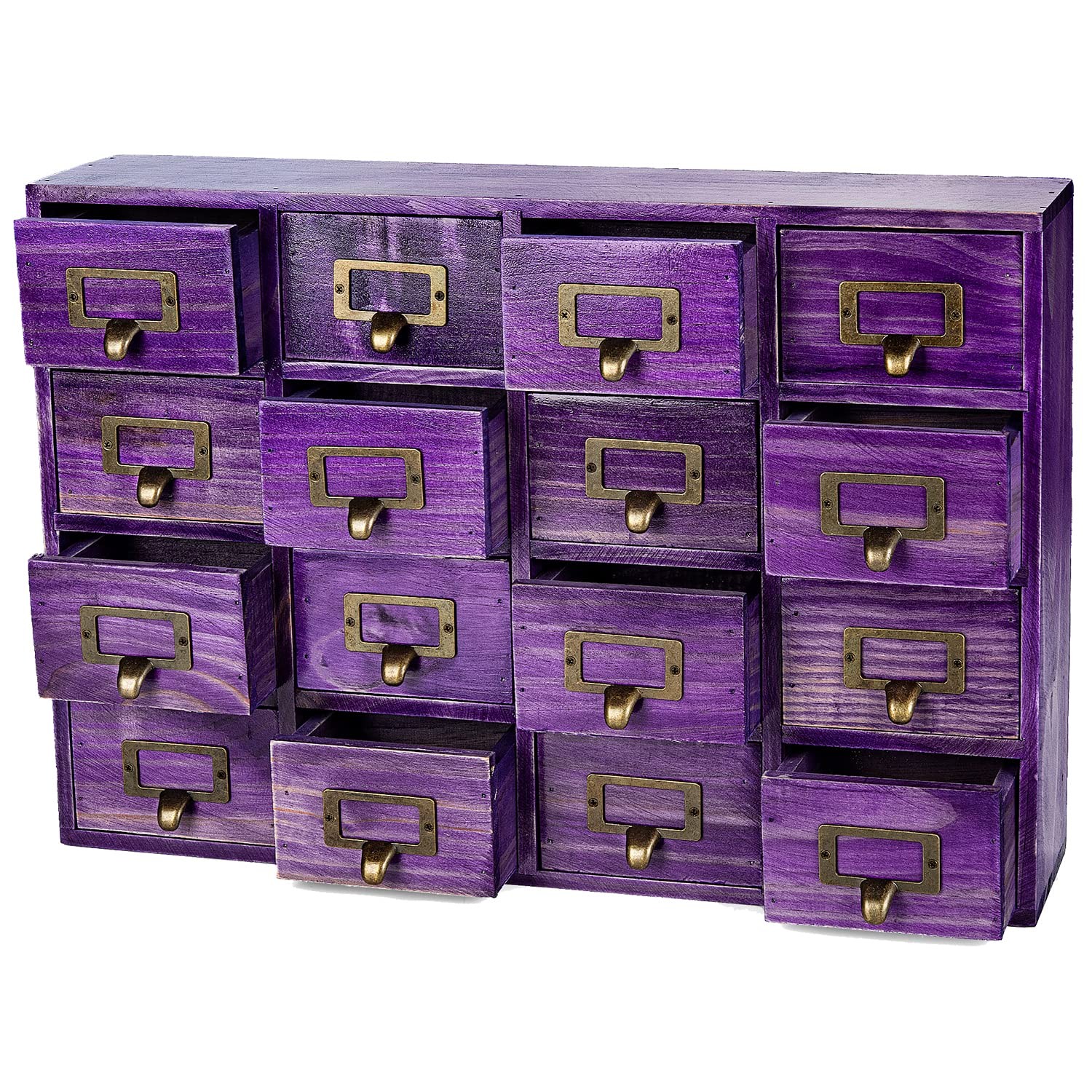 Purple 16-Slot Wooden Drawer Unit – Country Style Desk Organizer – 20″x3.6”x1…